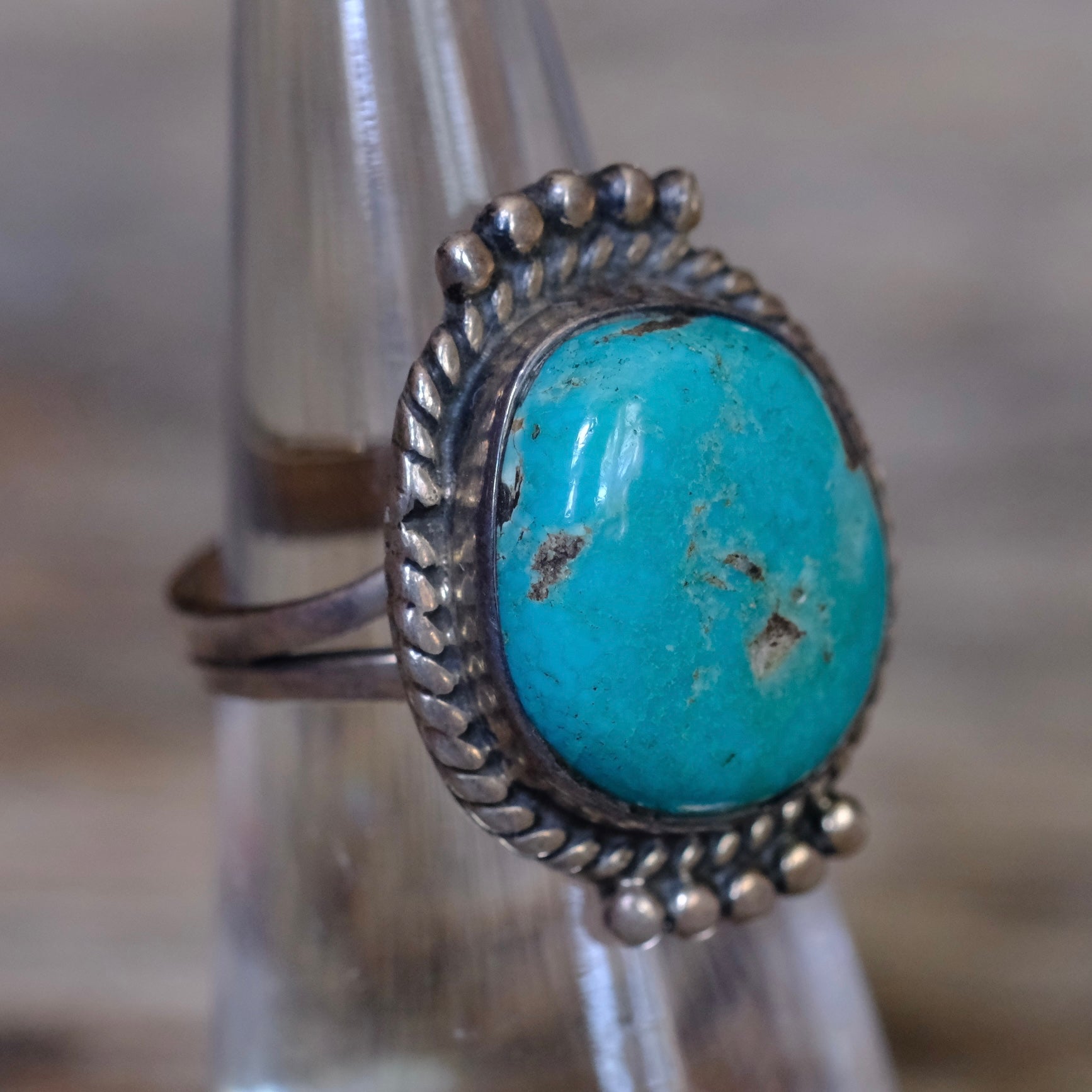 Vintage Sterling Turquoise Roper Ring 5.25