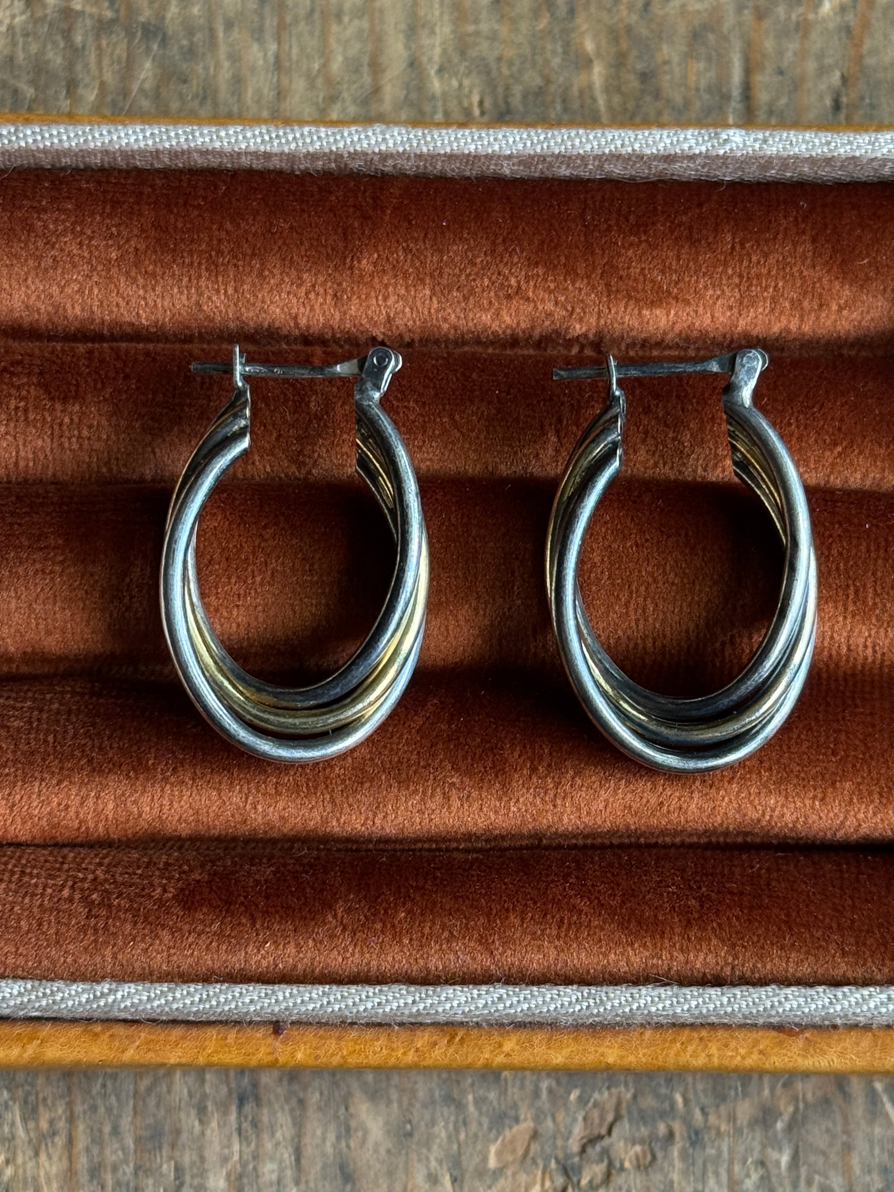 Vintage Sterling Silver & Gold Tone Triple Hoops