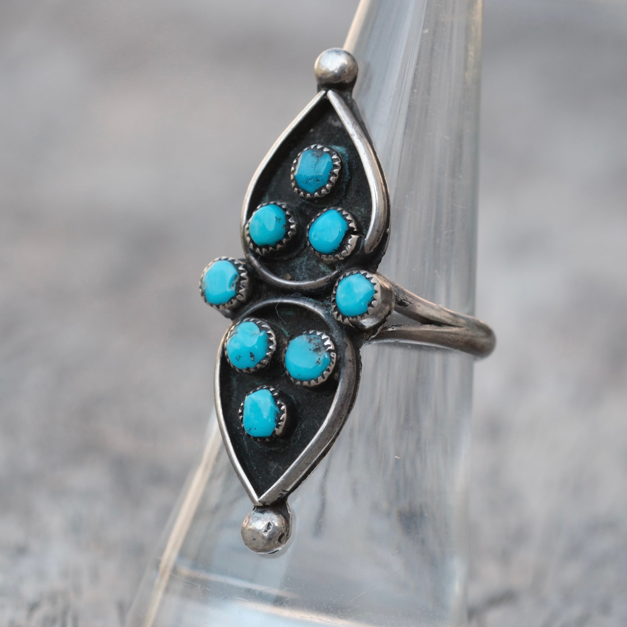 Vintage Sterling Turquoise Cluster Ring 6.5