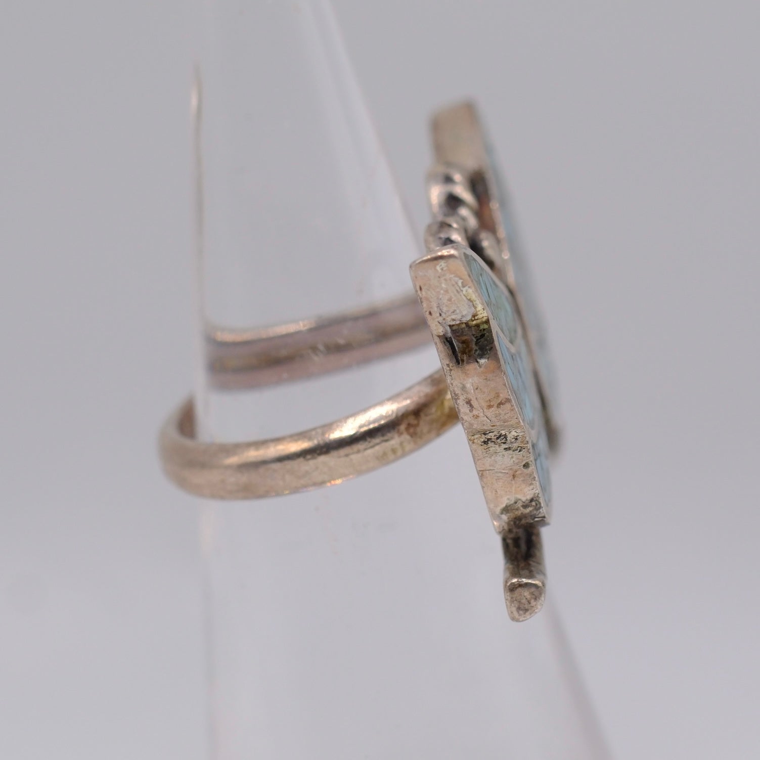 Vintage Sterling Crushed Turquoise Inlay Ring 4.25