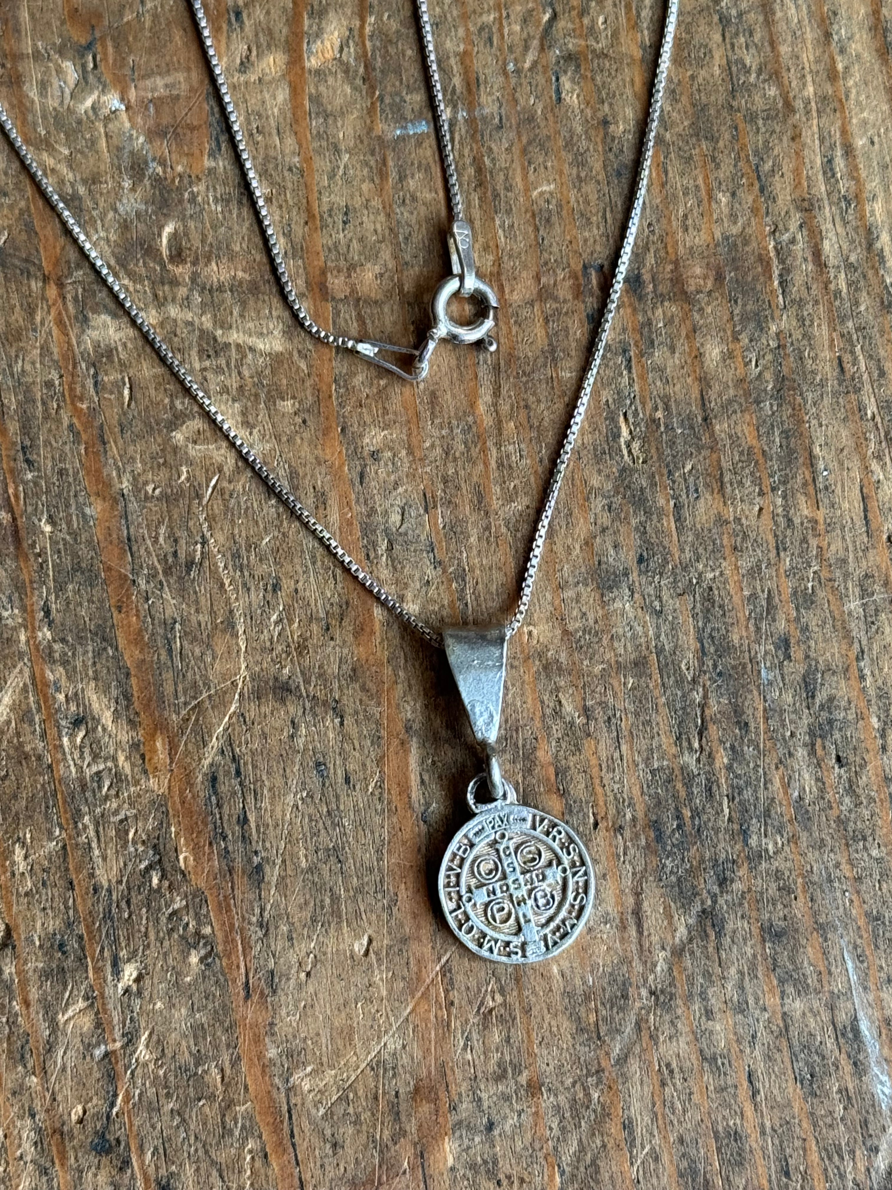 Vintage Sterling Silver Saint Benedict Necklace