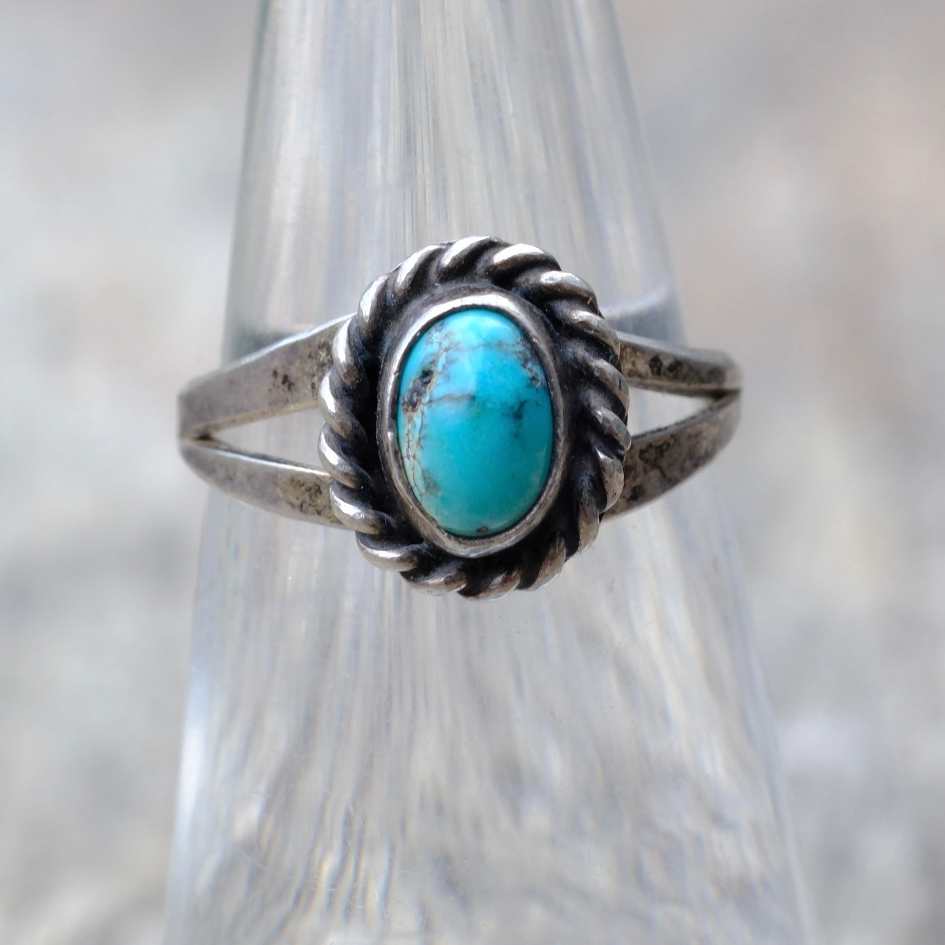 Vintage Sterling Silver Turquoise Roper Ring 5.25