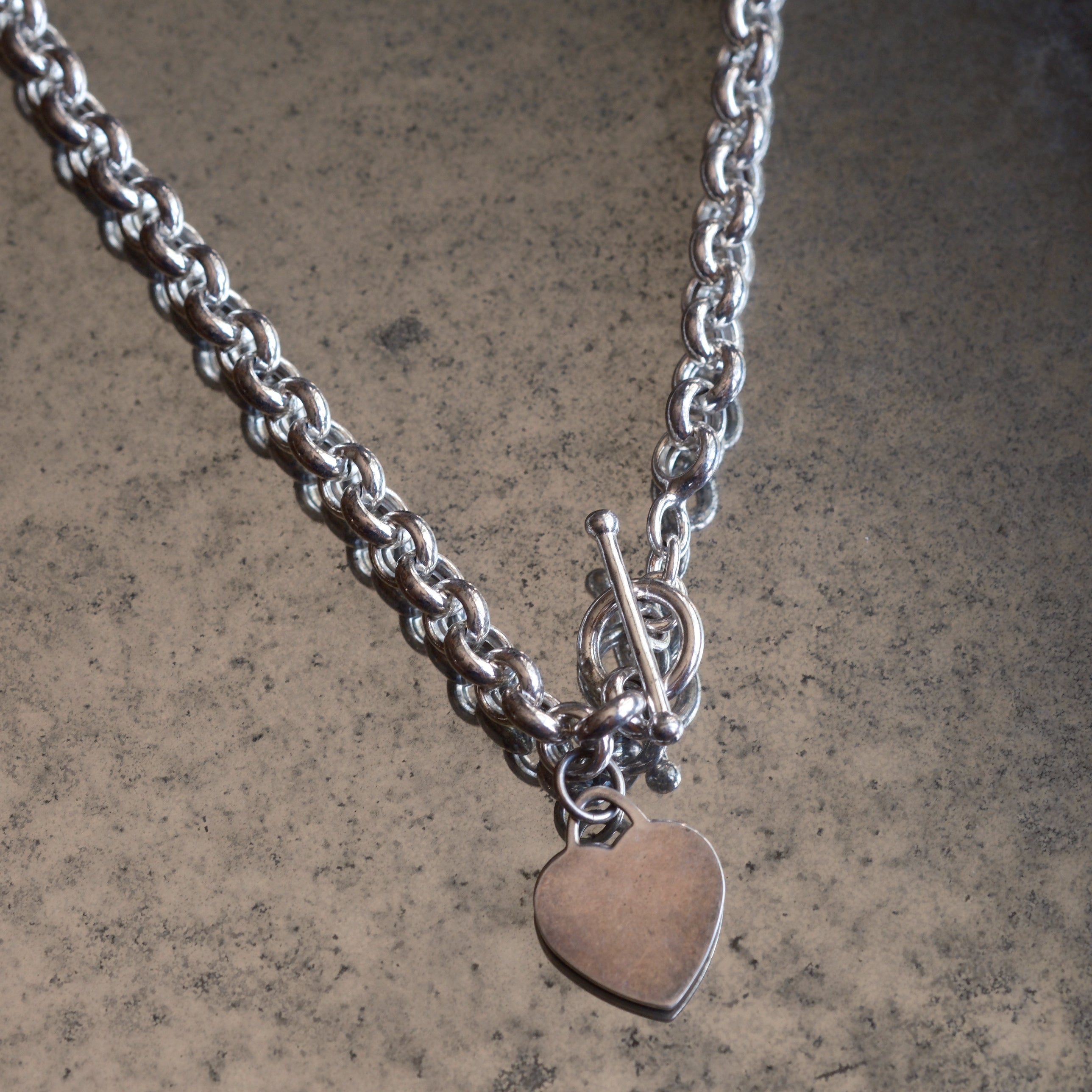 Vintage Sterling Rolo Chain Heart Necklace 17.5"