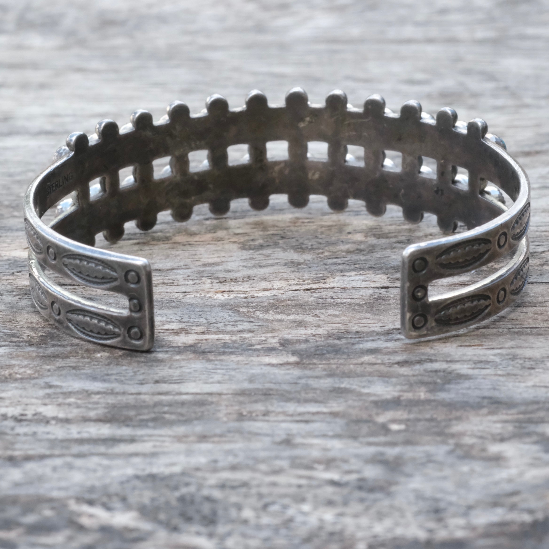 Vintage Sterling Double Row Snake Eye Turquoise Cuff Bracelet