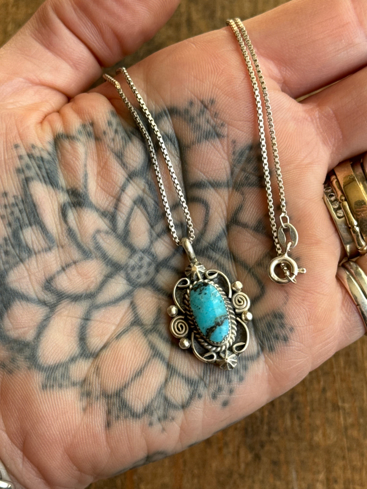 Vintage Sterling Silver Turquoise Florette Necklace