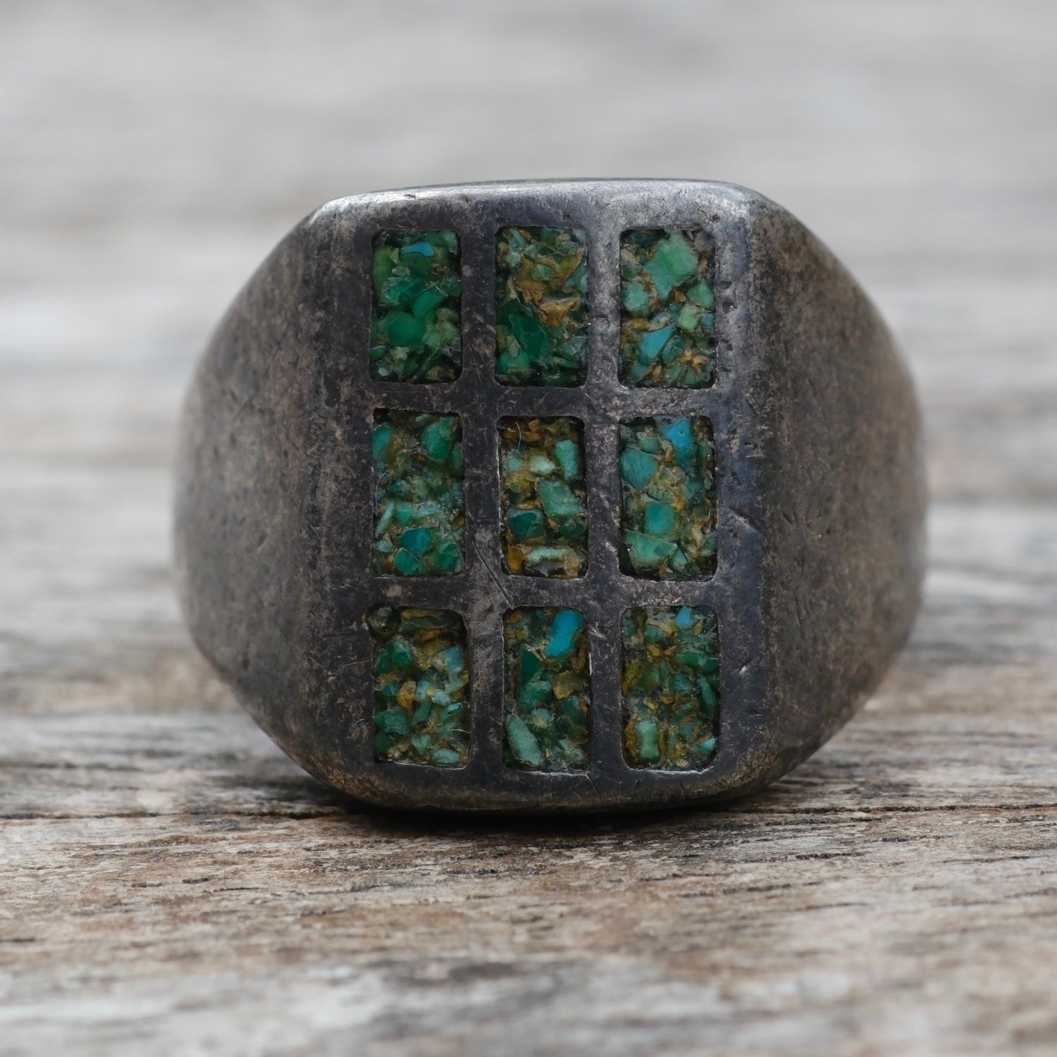 Vintage Sterling Crushed Turquoise Inlay Ring 8