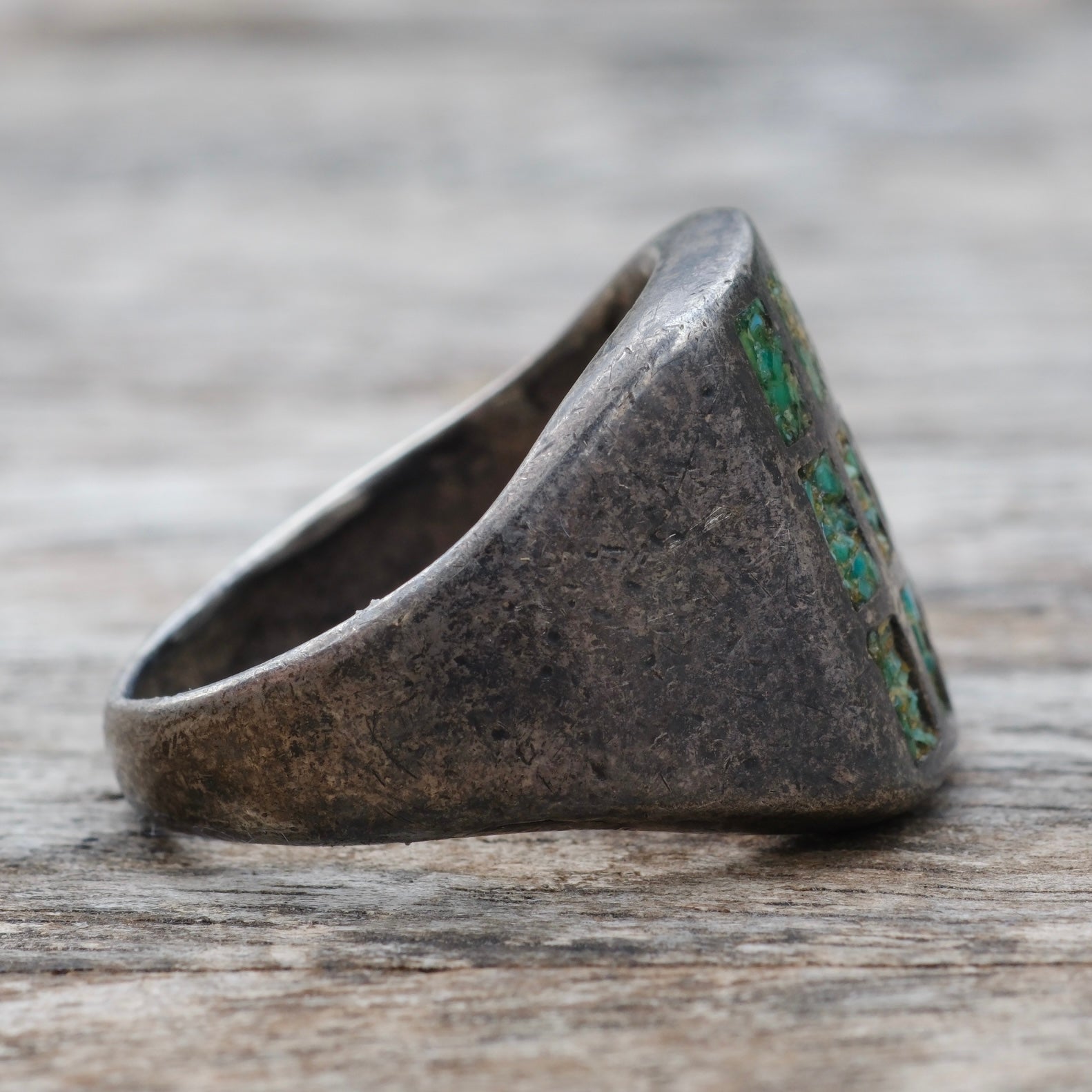 Vintage Sterling Crushed Turquoise Inlay Ring 8