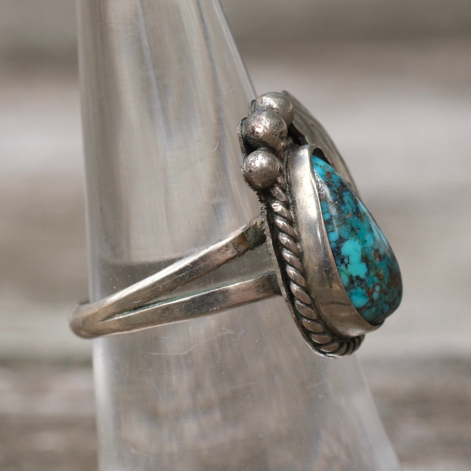 Vintage Sterling Turquoise Feather Ring 6.75