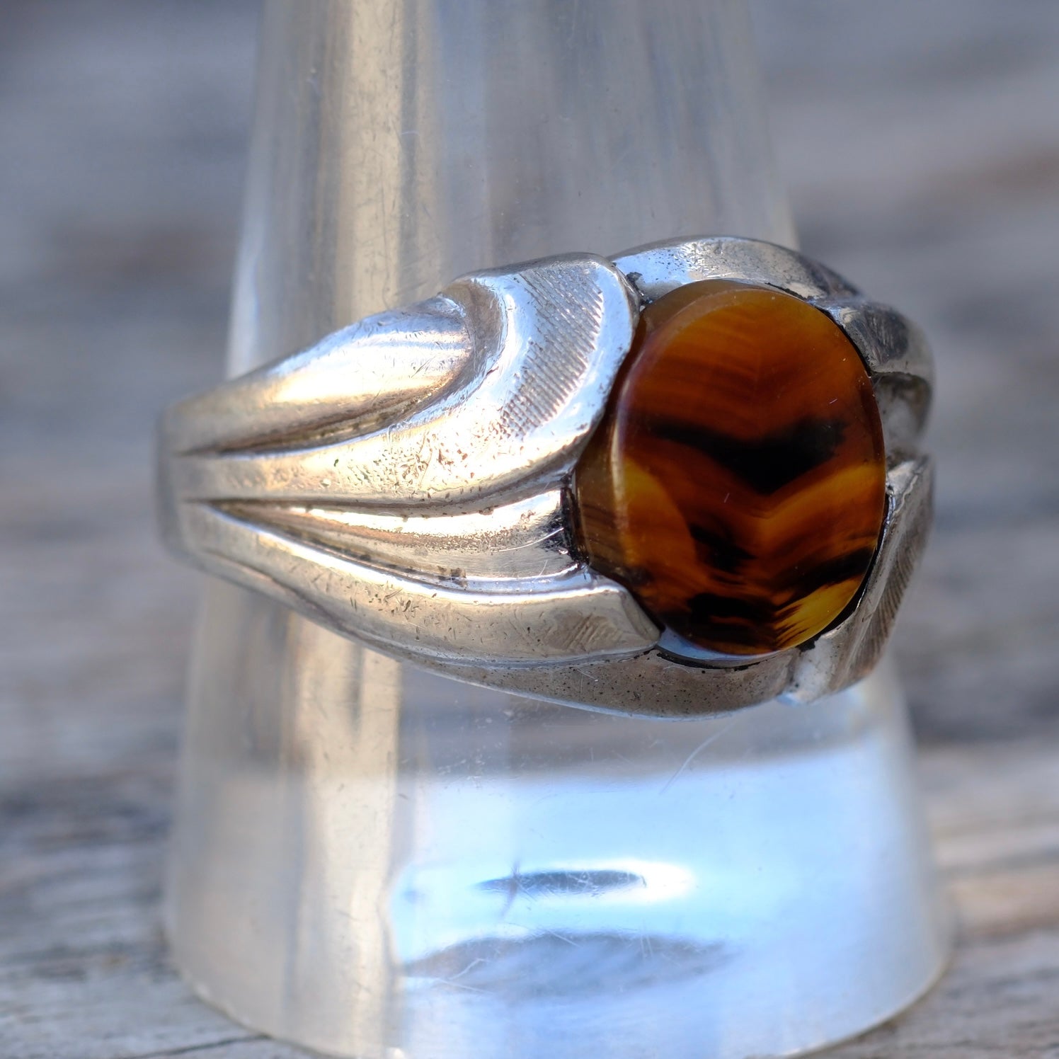 Vintage Sterling Agate Signet Ring 11.75