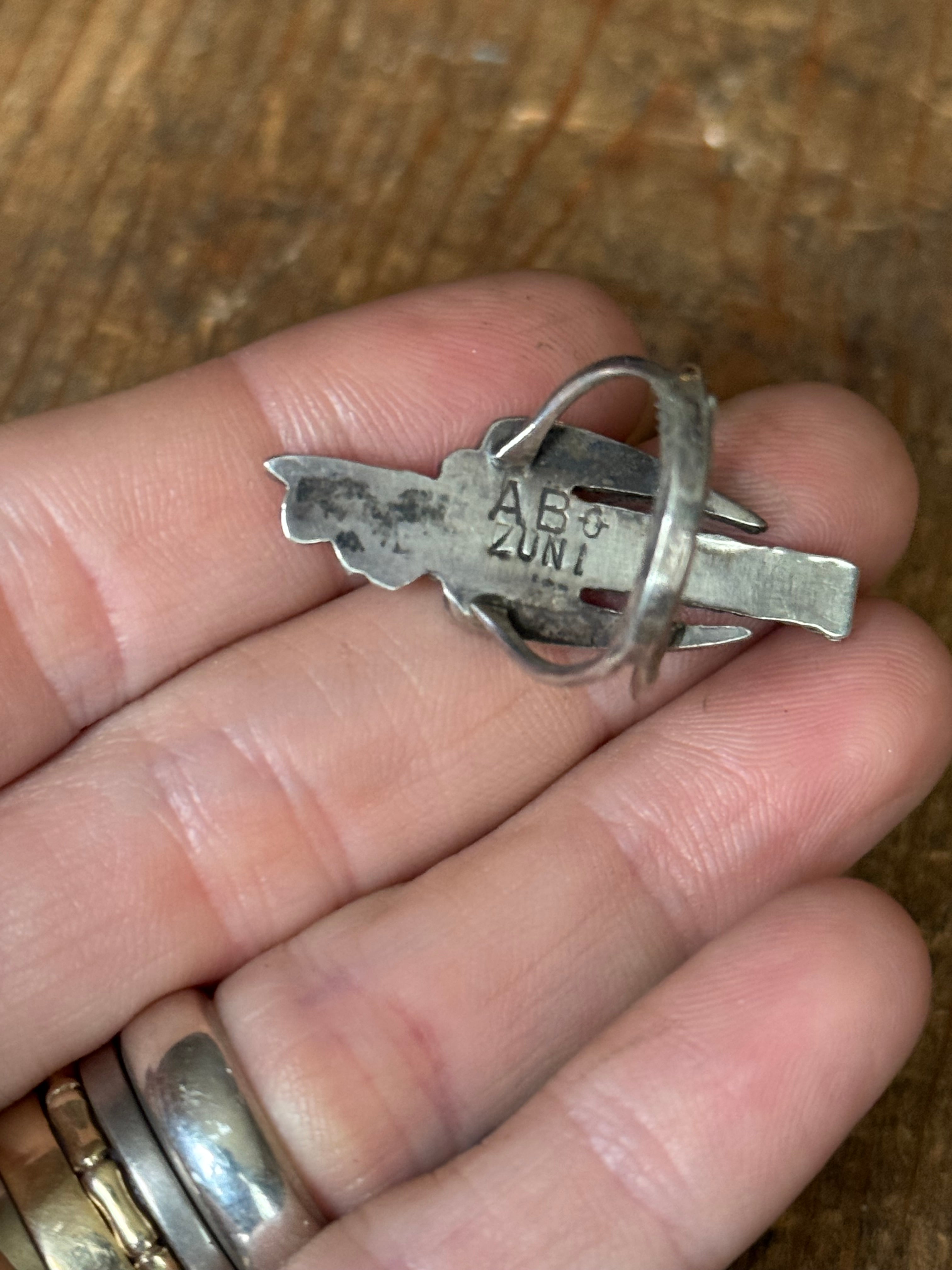 Vintage Sterling Silver Zuni Multistone Inlay Peyote Bird Ring 5.25