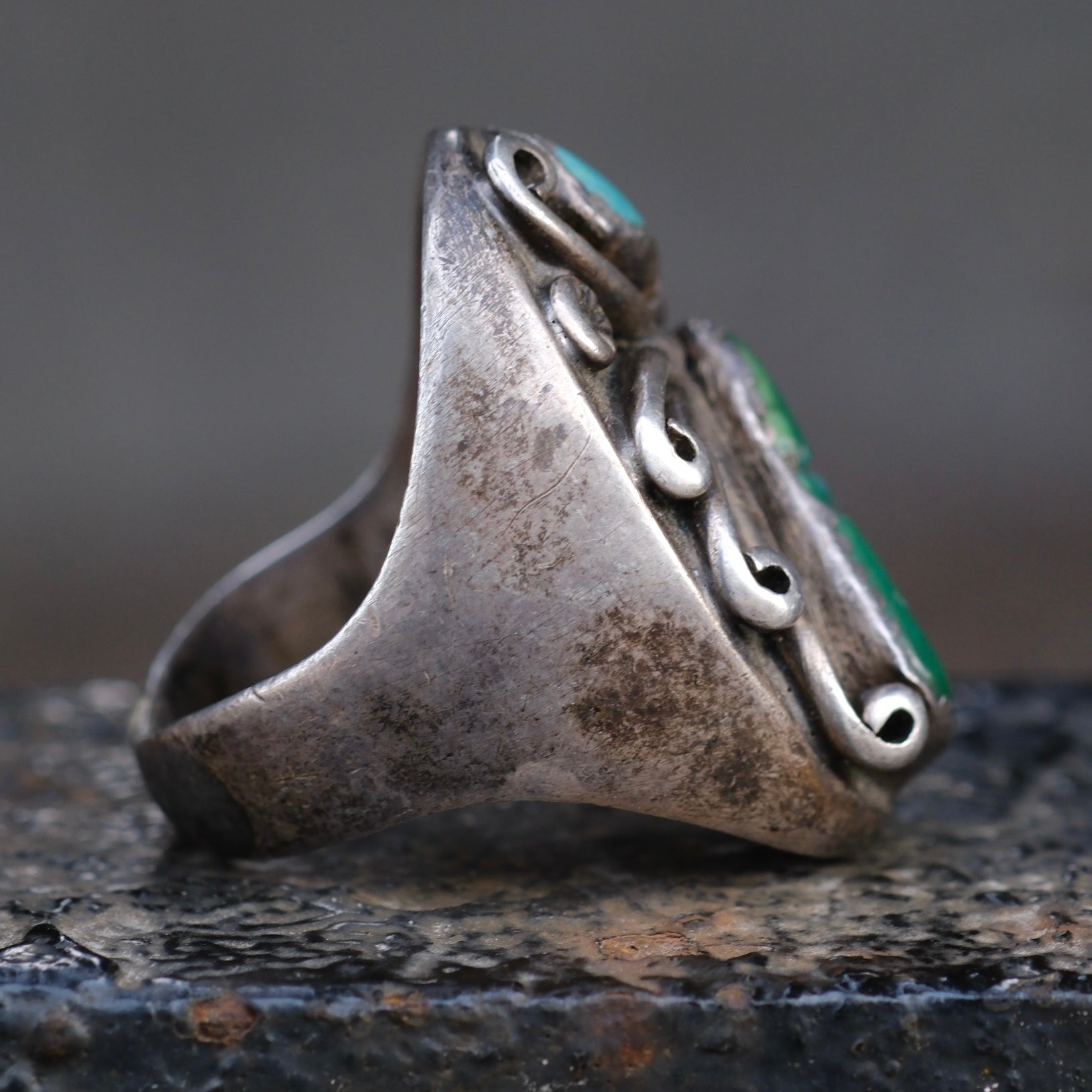 Vintage Sterling 2-Stone Turquoise Ring 9.25