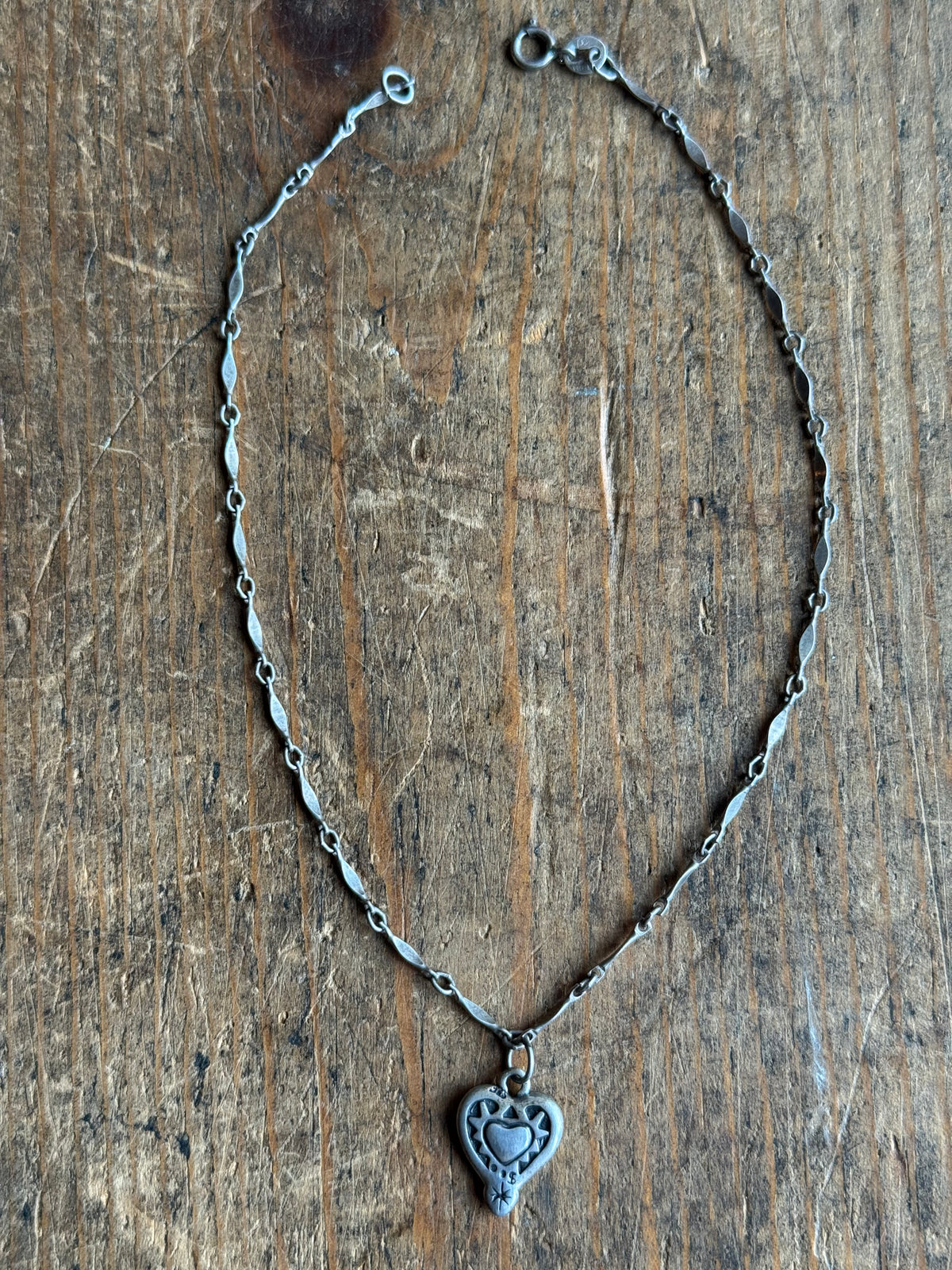 Vintage Sterling Silver Heart Charm Chain Bracelet