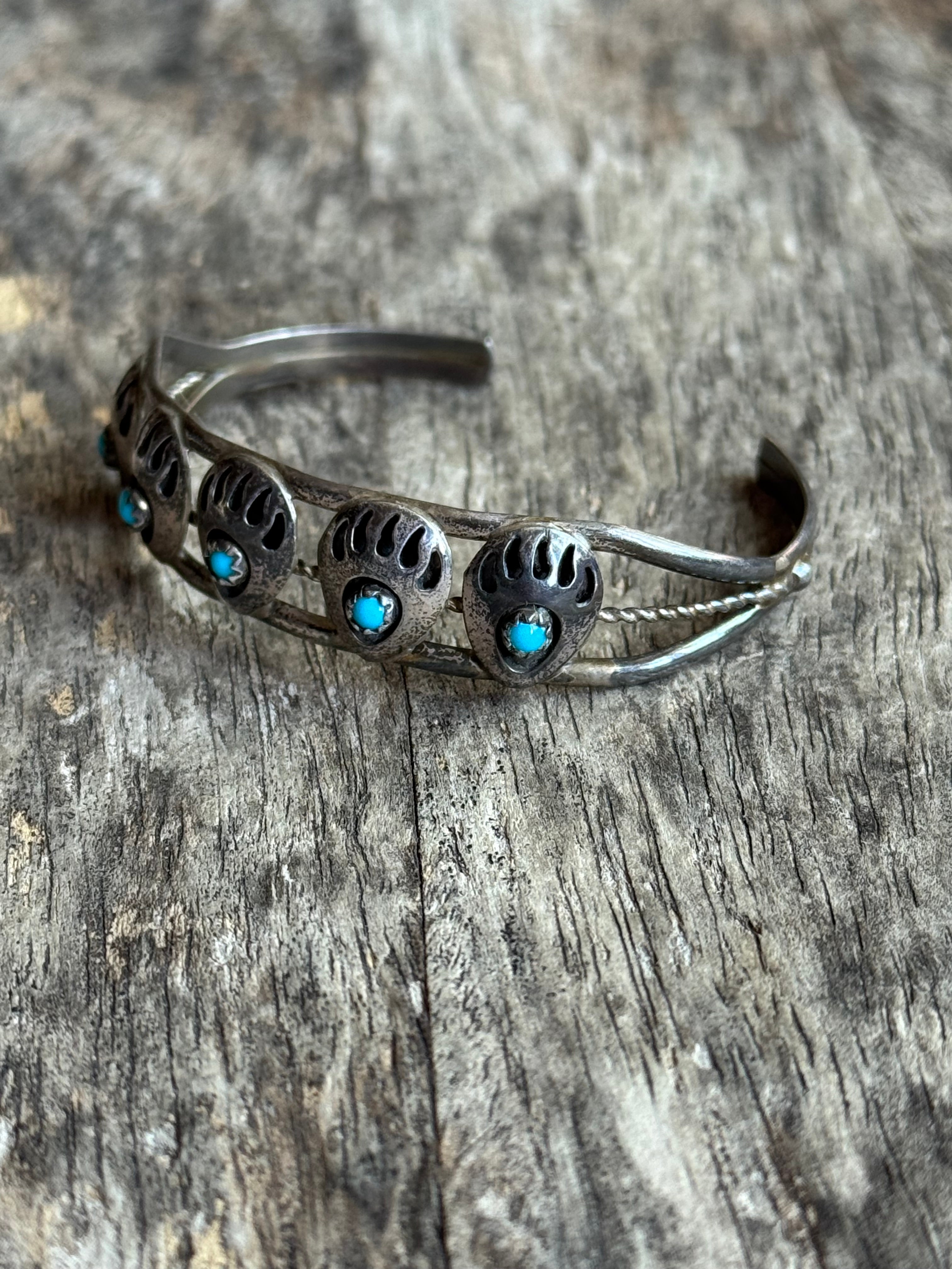 Vintage Sterling Silver Turquoise Bearclaw Shadowbox Cuff