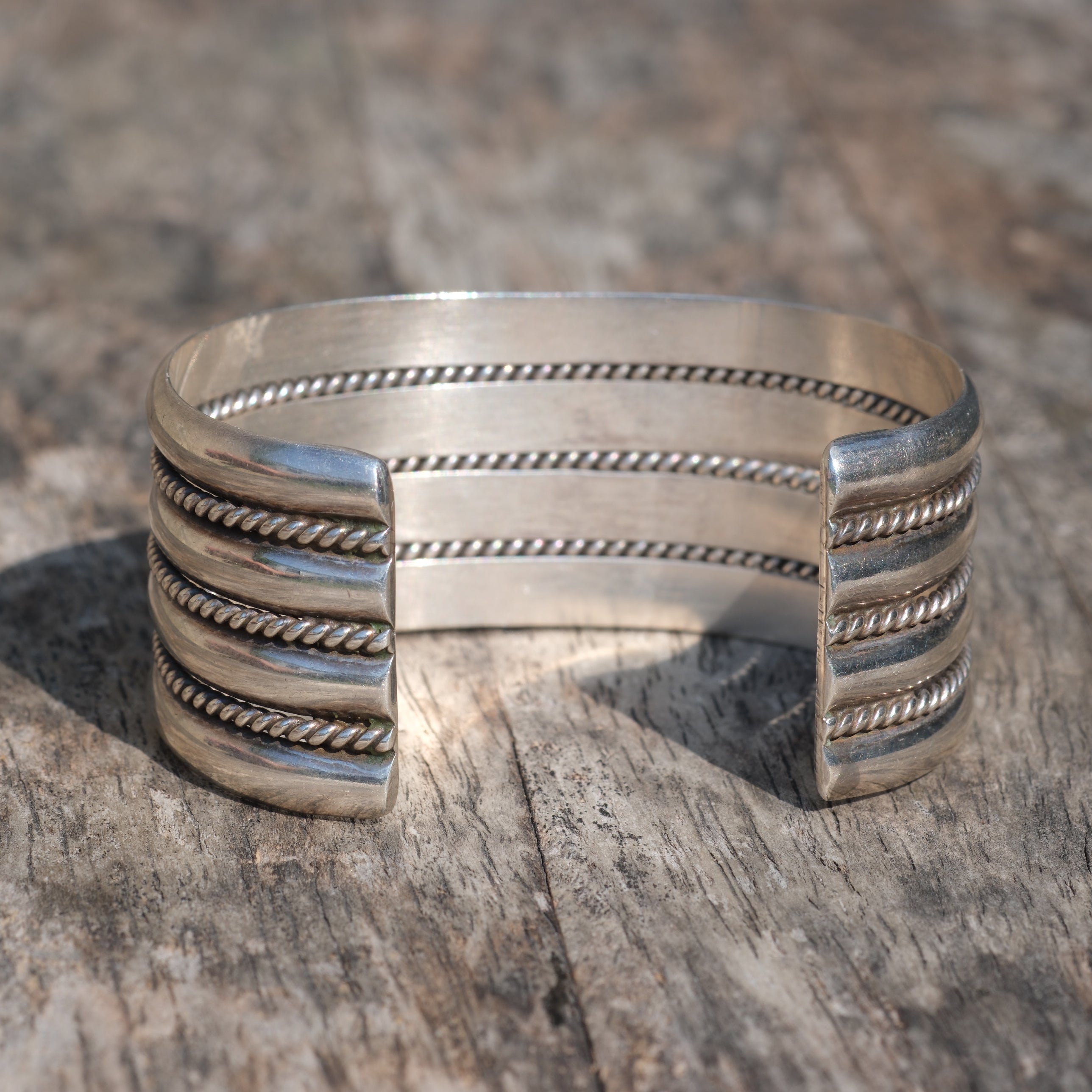 Vintage Sterling Silver Wide Roped Cuff