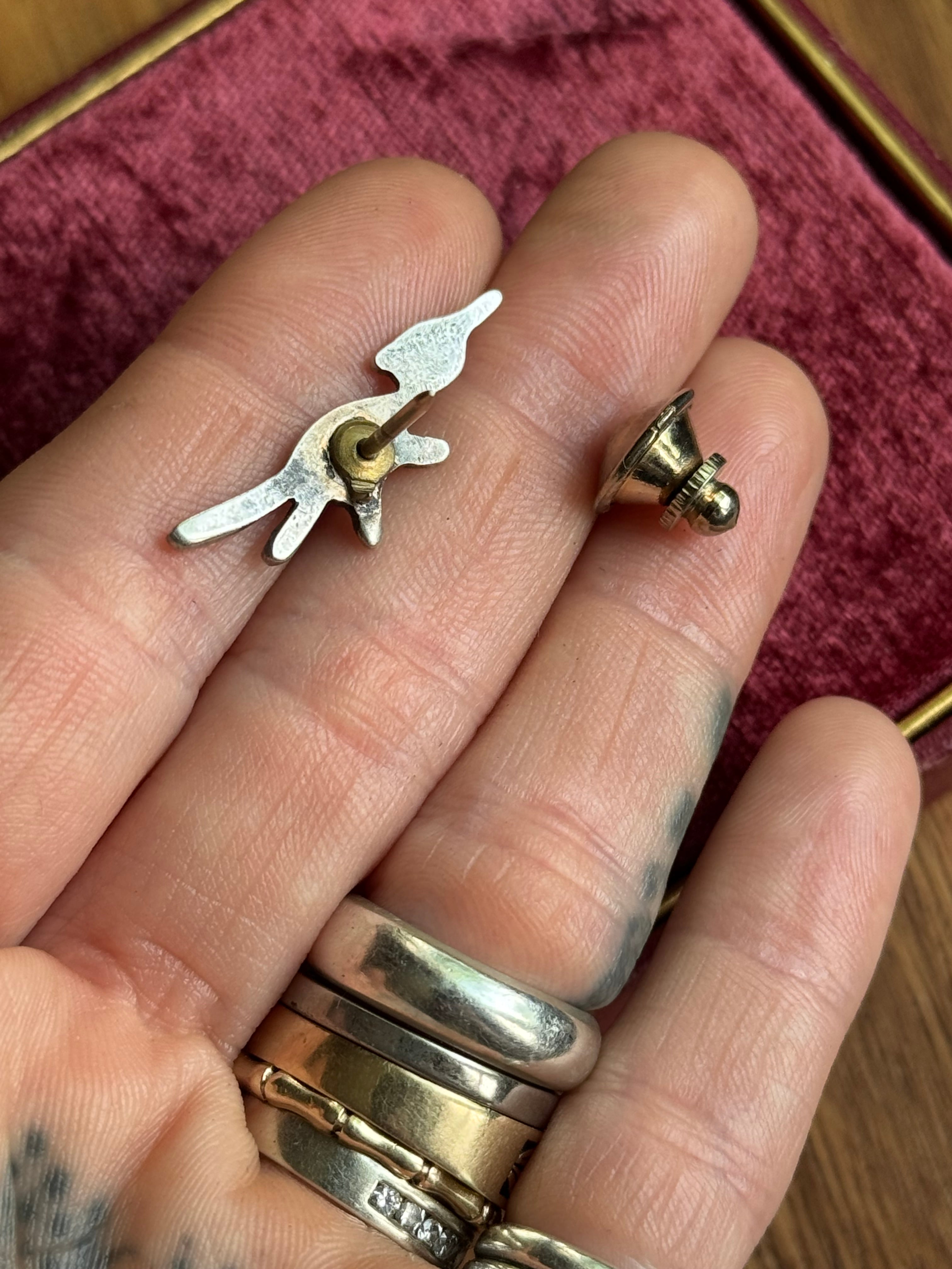 Vintage Sterling Silver Turquoise Inlay Road Runner Tack Pin