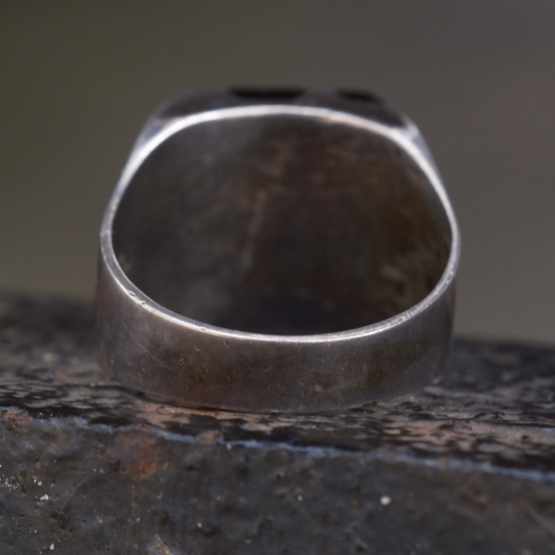 Vintage Sterling Onyx Inlay Striper Ring 10