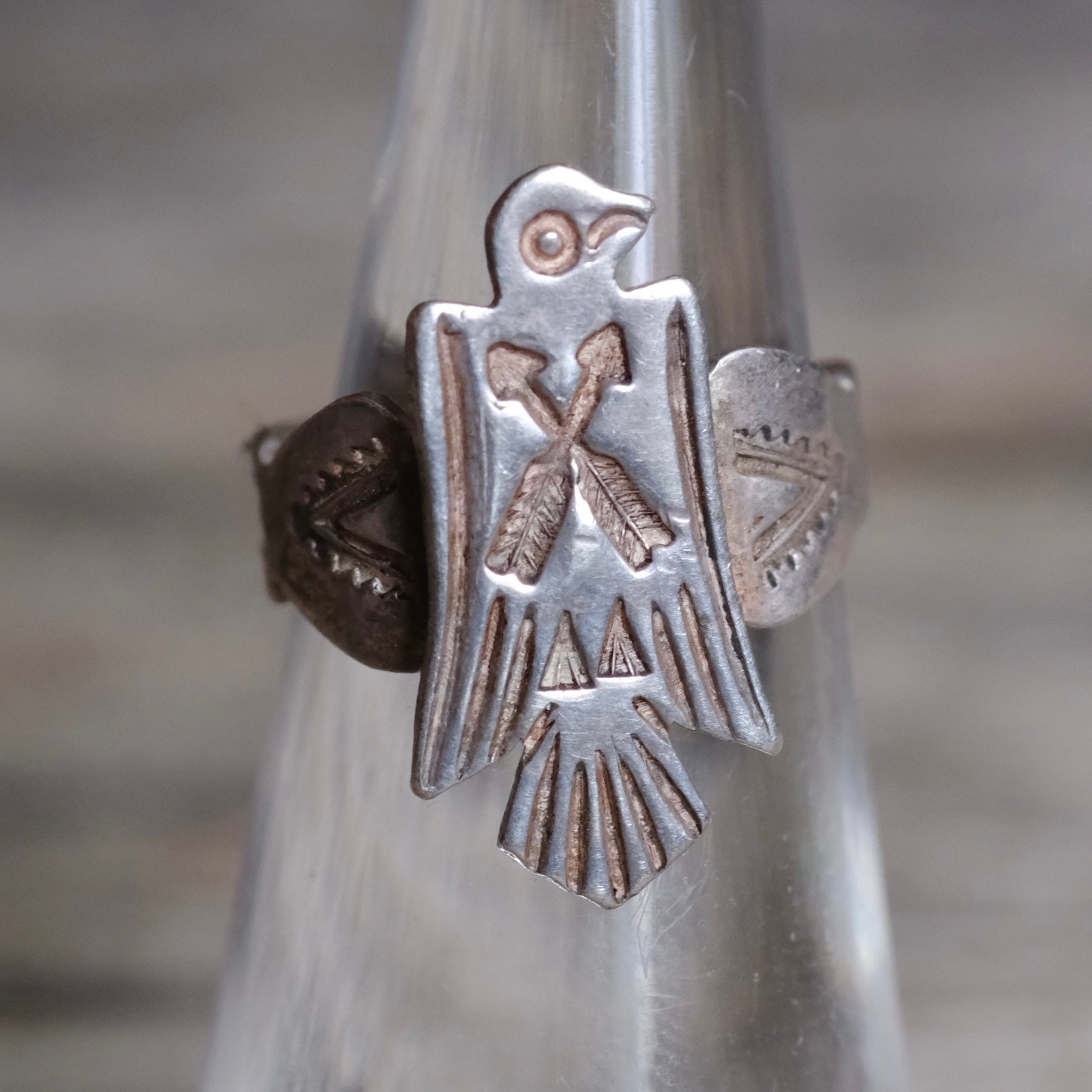 Vintage Sterling Silver Thunderbird Stamped Band Ring 4.25