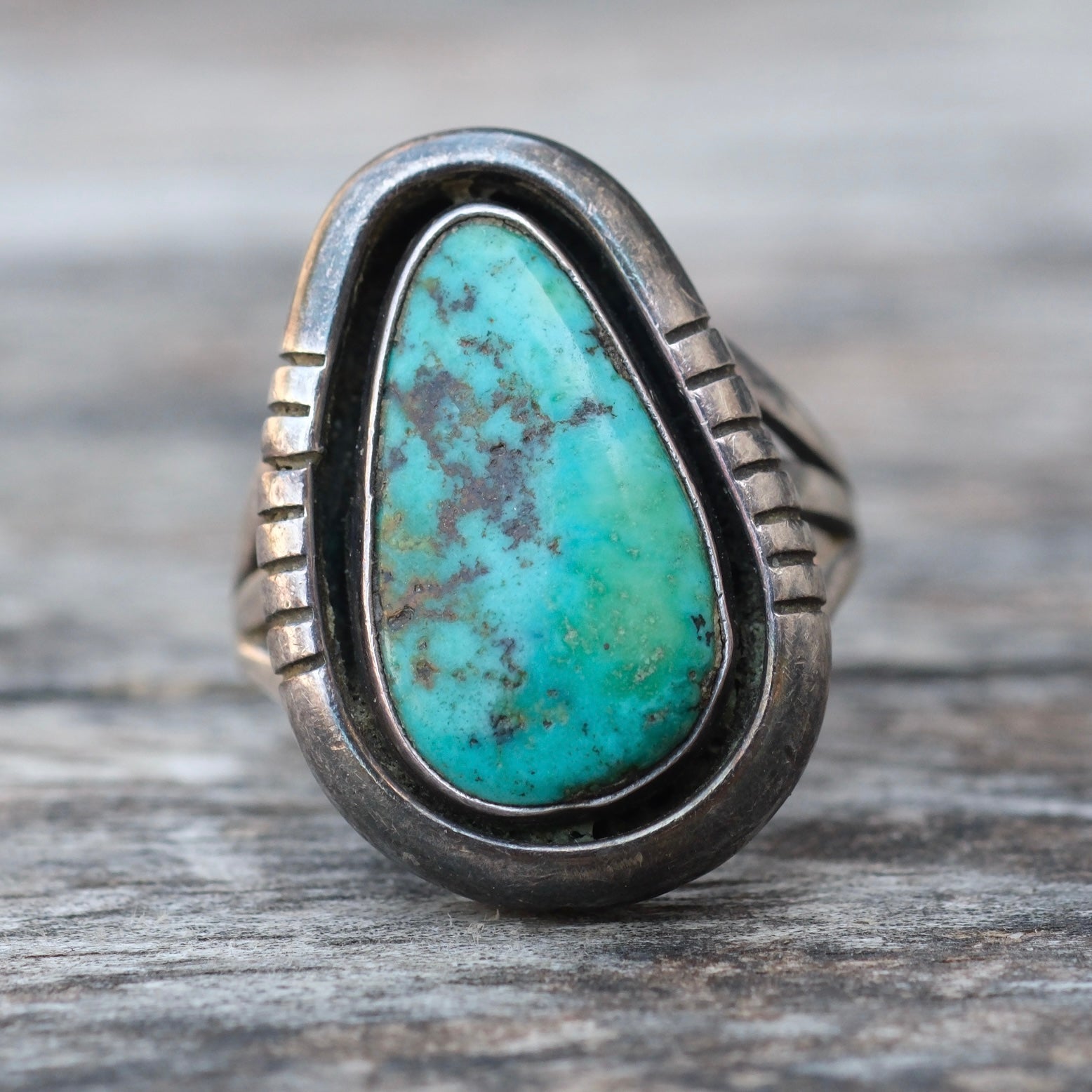 Vintage Sterling Turquoise Ring 6.75