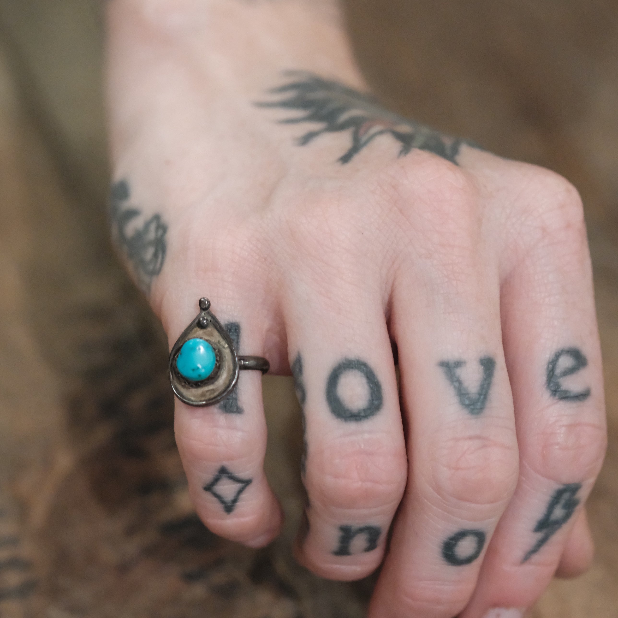 Vintage Sterling Turquoise Ring 4.5