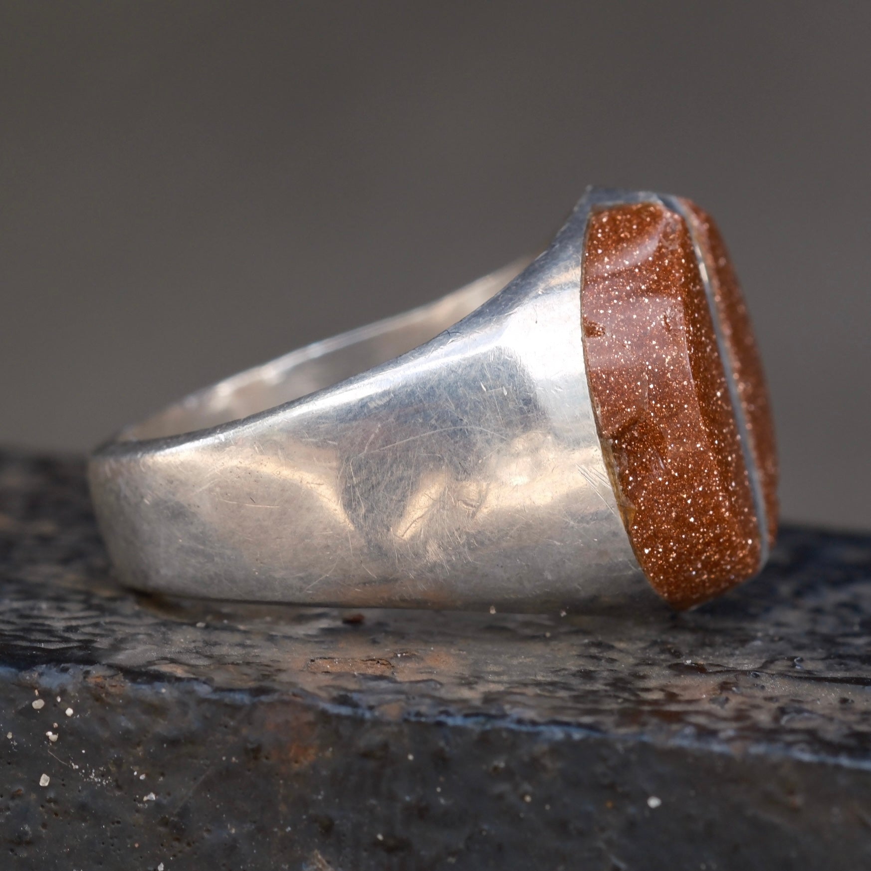 Vintage Sterling Goldstone Inlay Ring 11