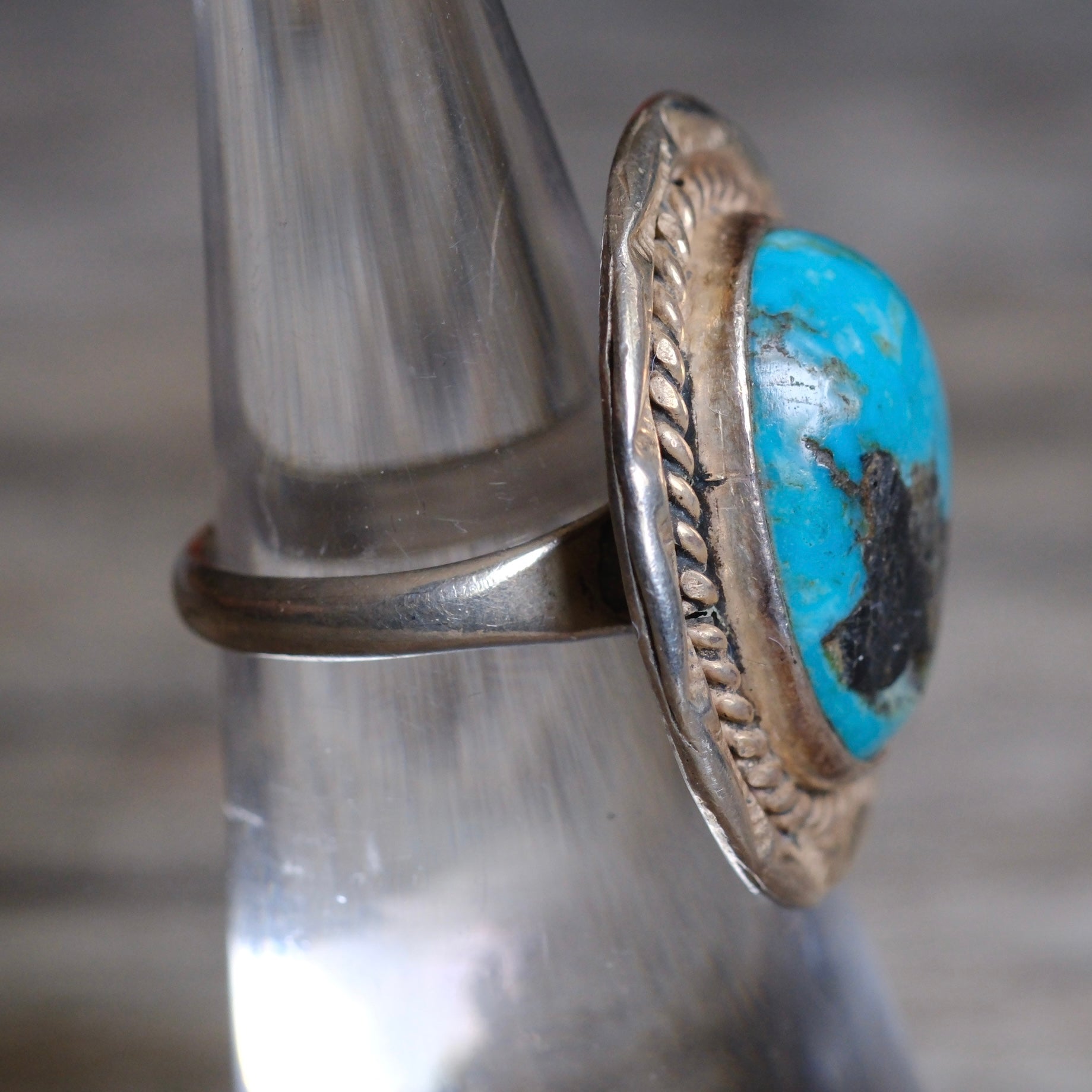 Vintage Sterling Turquoise Roper Ring 5.25