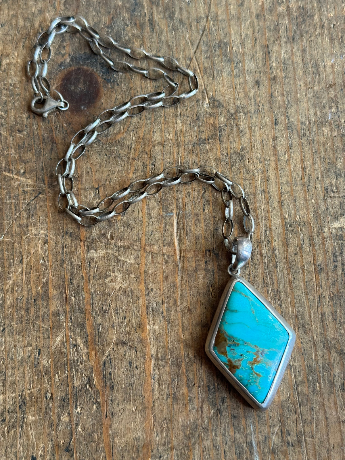Vintage Sterling Silver Chunky Turquoise Diamond Necklace