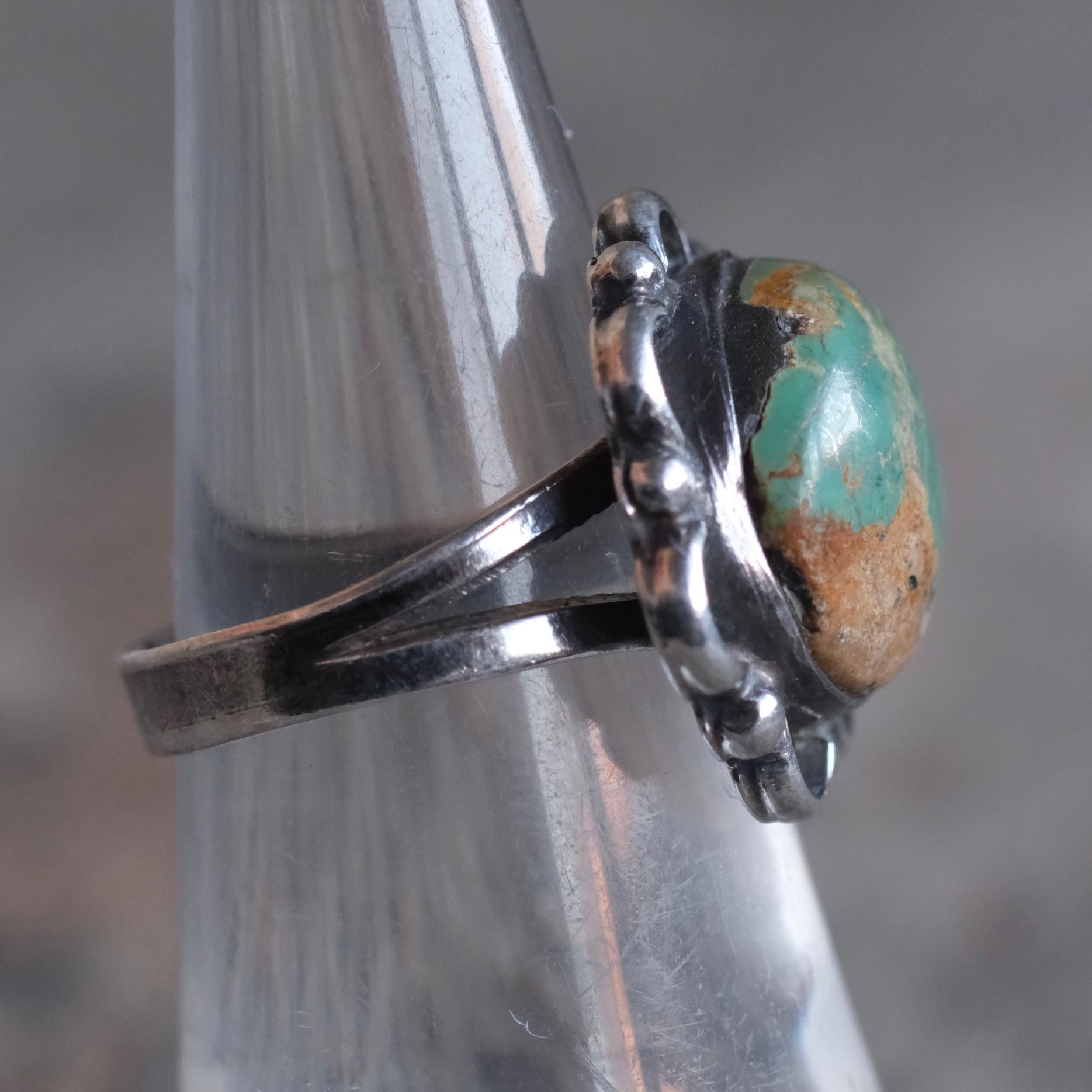 Vintage Sterling Turquoise Floret Ring 6.5
