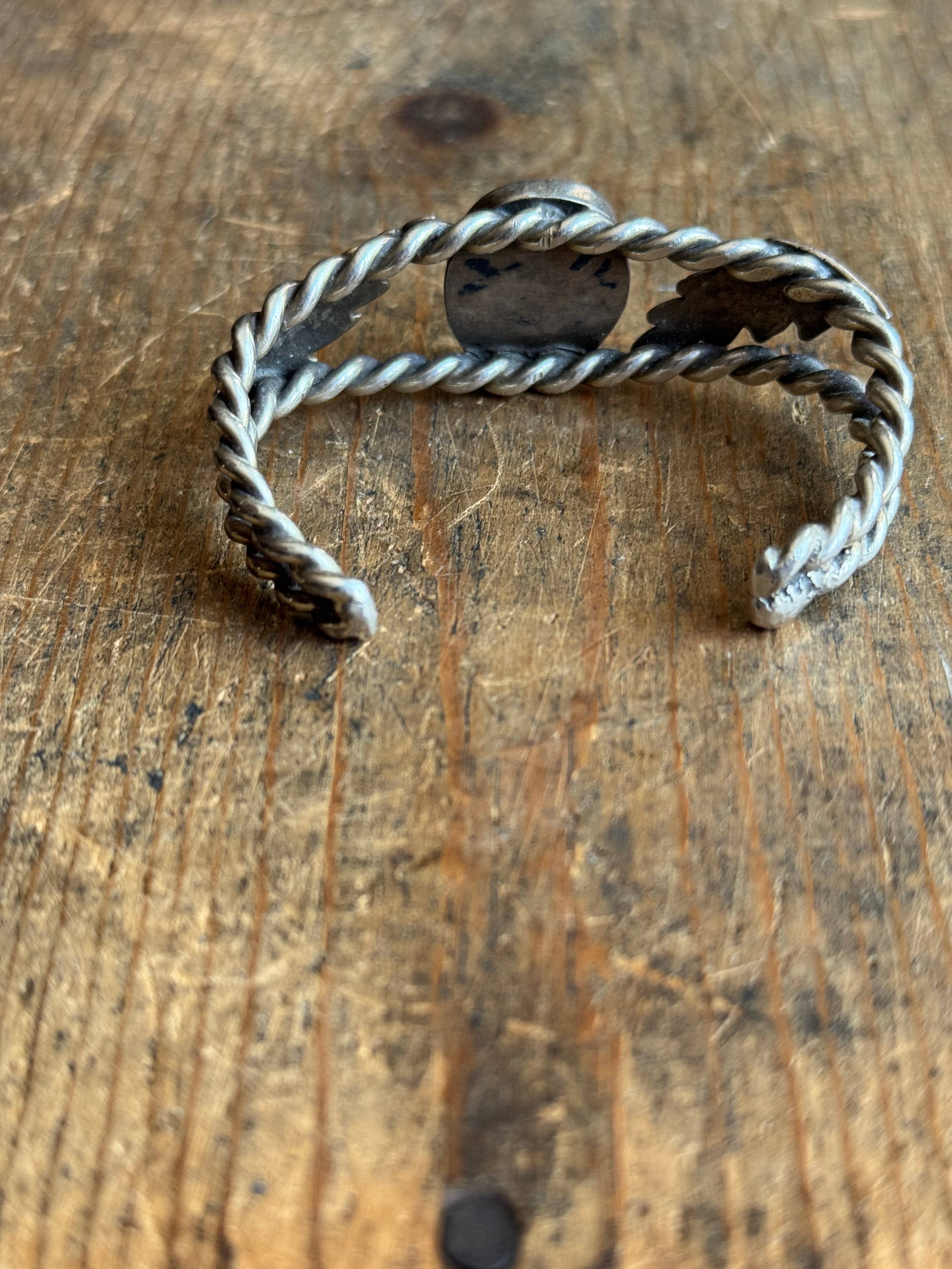 Vintage Sterling Silver Turquoise Leaf Cuff