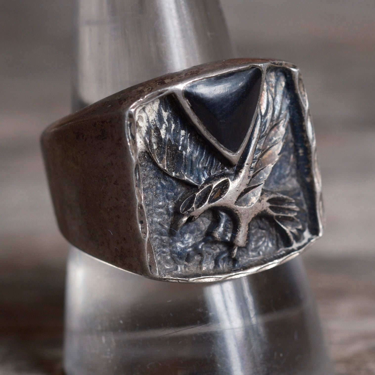 Vintage Sterling Onyx Eagle Ring 10