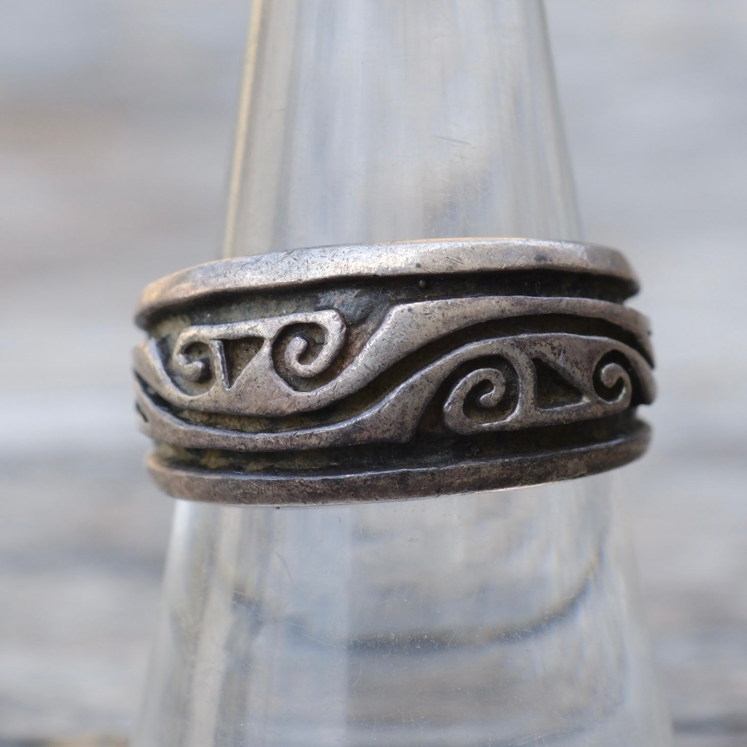 Vintage Sterling Tribal Band Ring 8.25