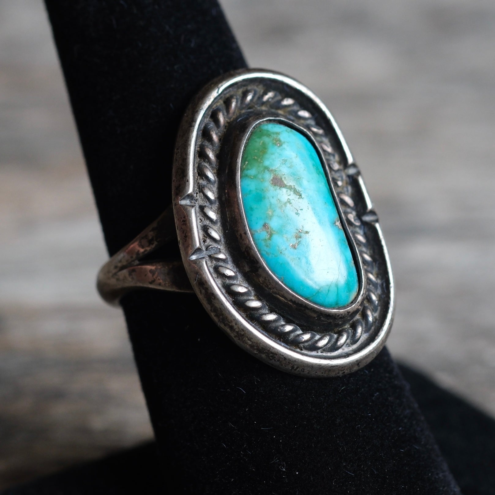 Vintage Sterling Turquoise Roper Ring 7