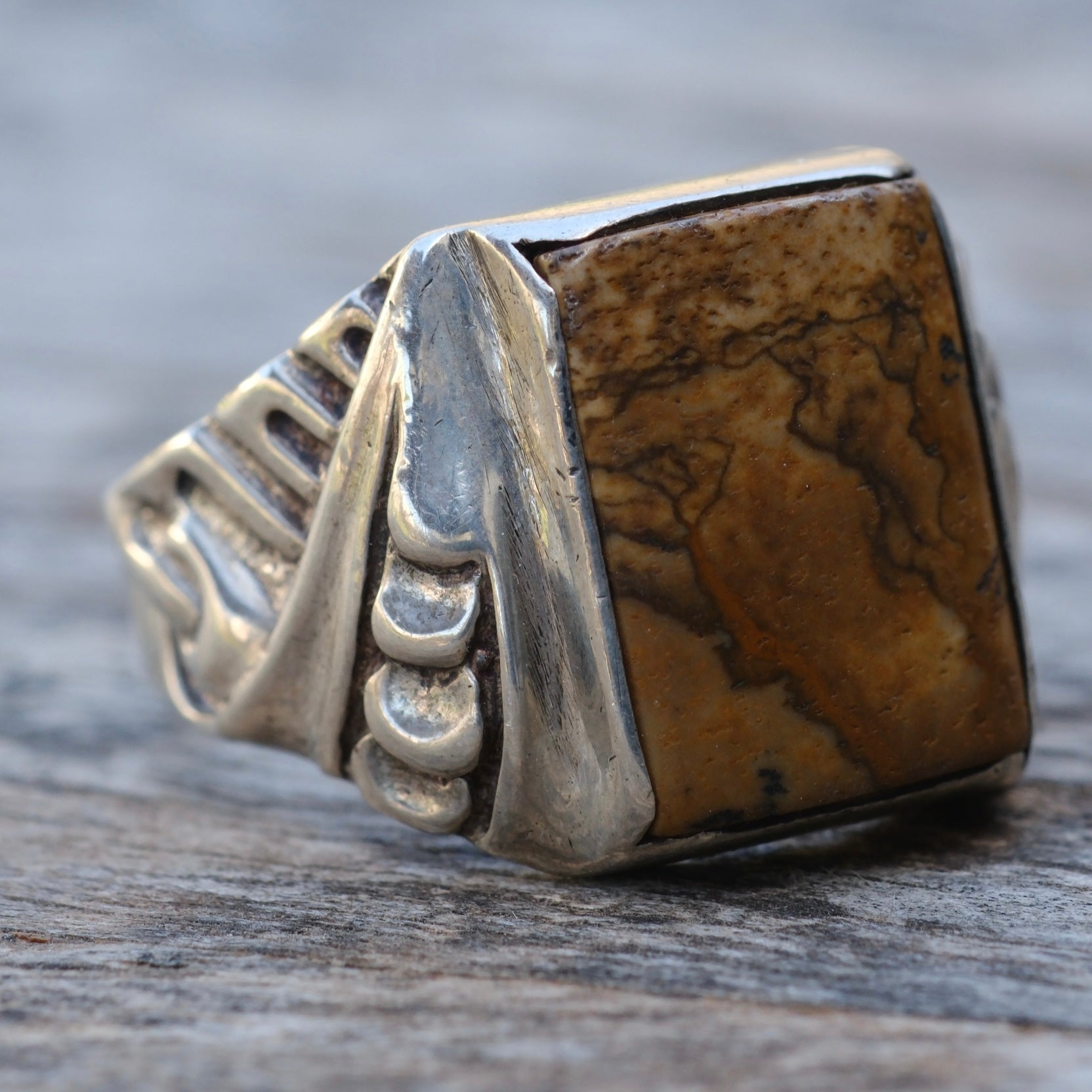 Vintage Sterling Jasper Signet Ring 10