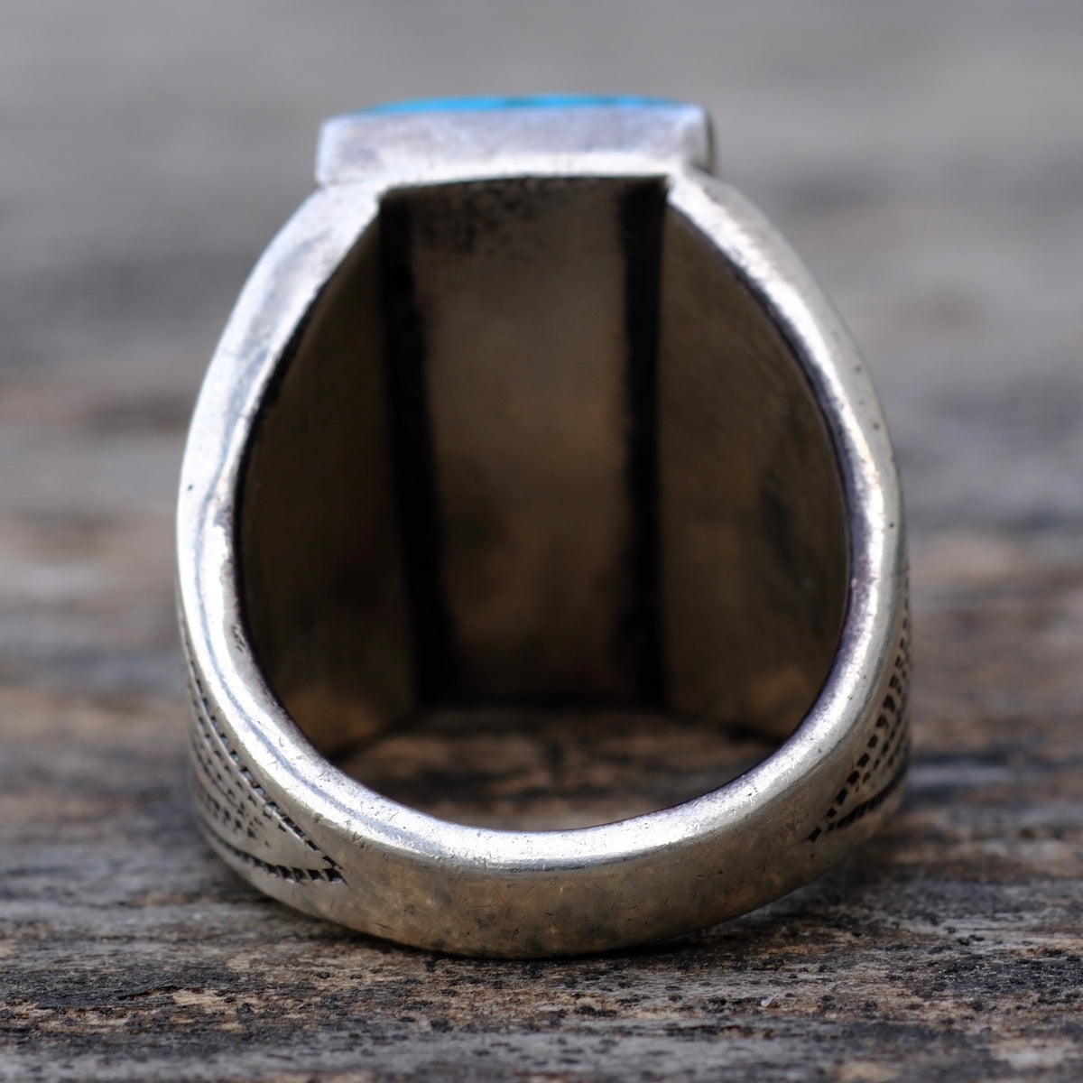 Vintage Sterling Turquoise Stamped Band Ring 9