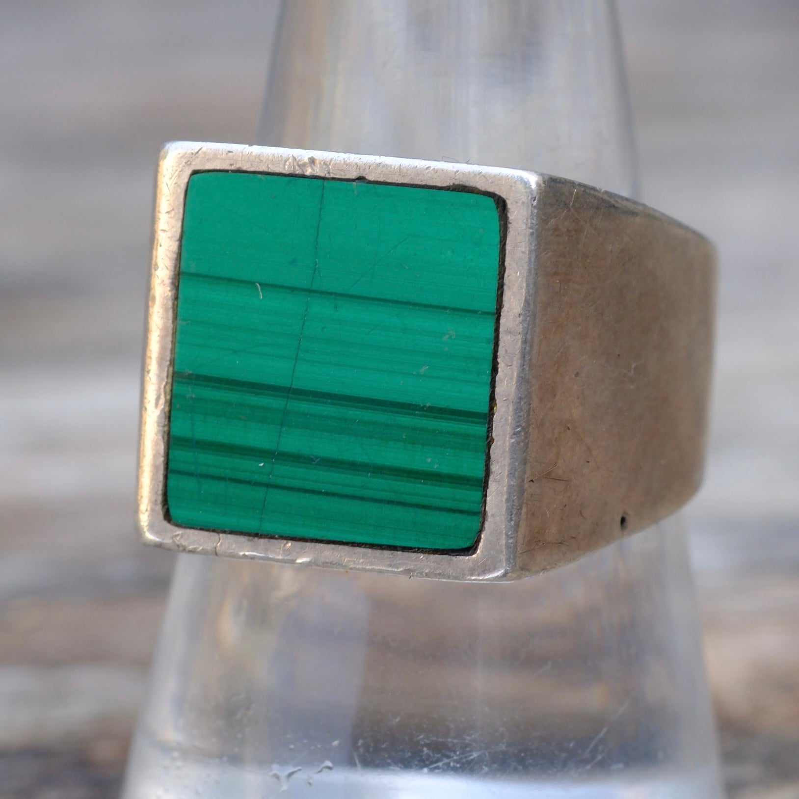 Vintage Sterling Malachite Signet Ring 9