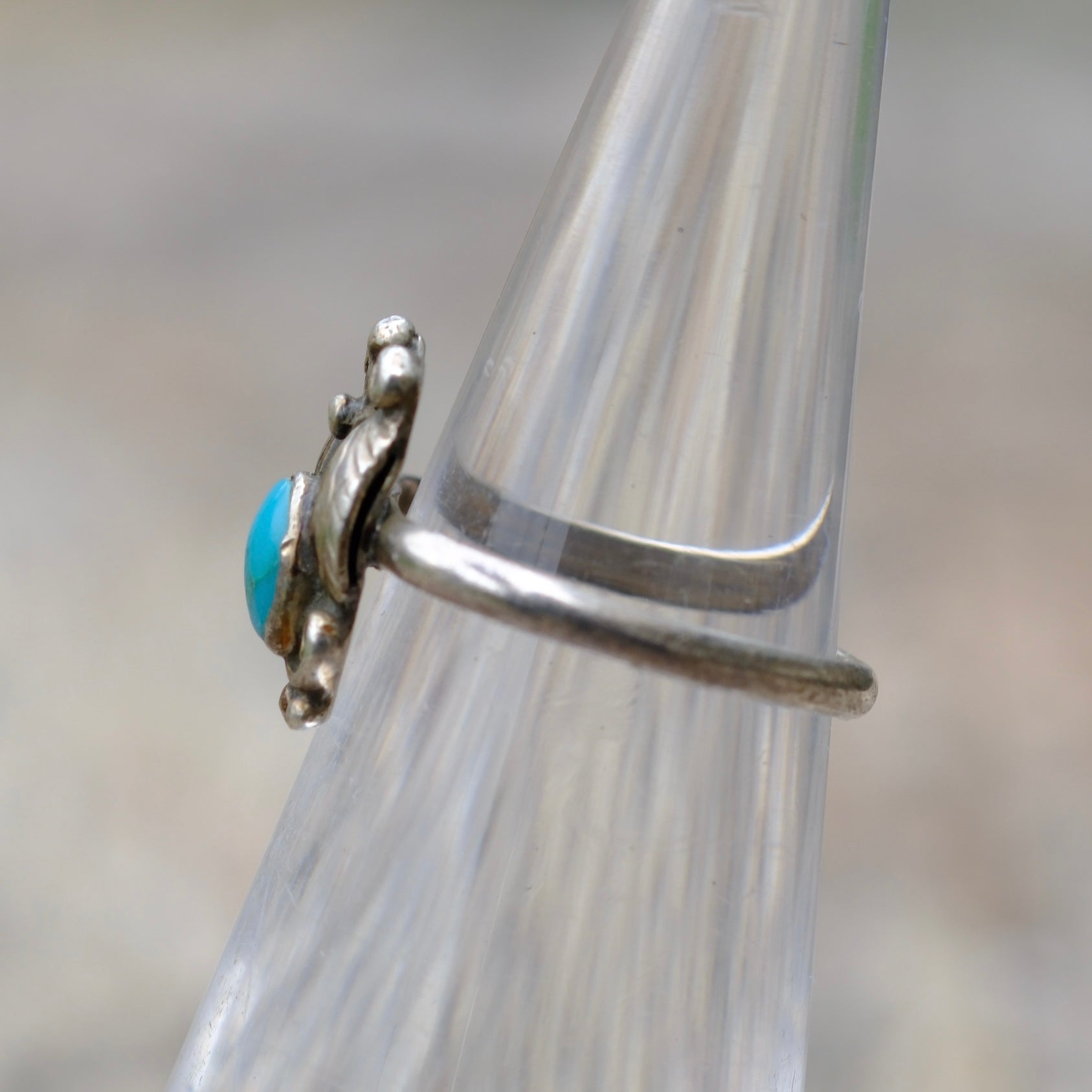 Vintage Sterling Turquoise Feather Ring 3.5