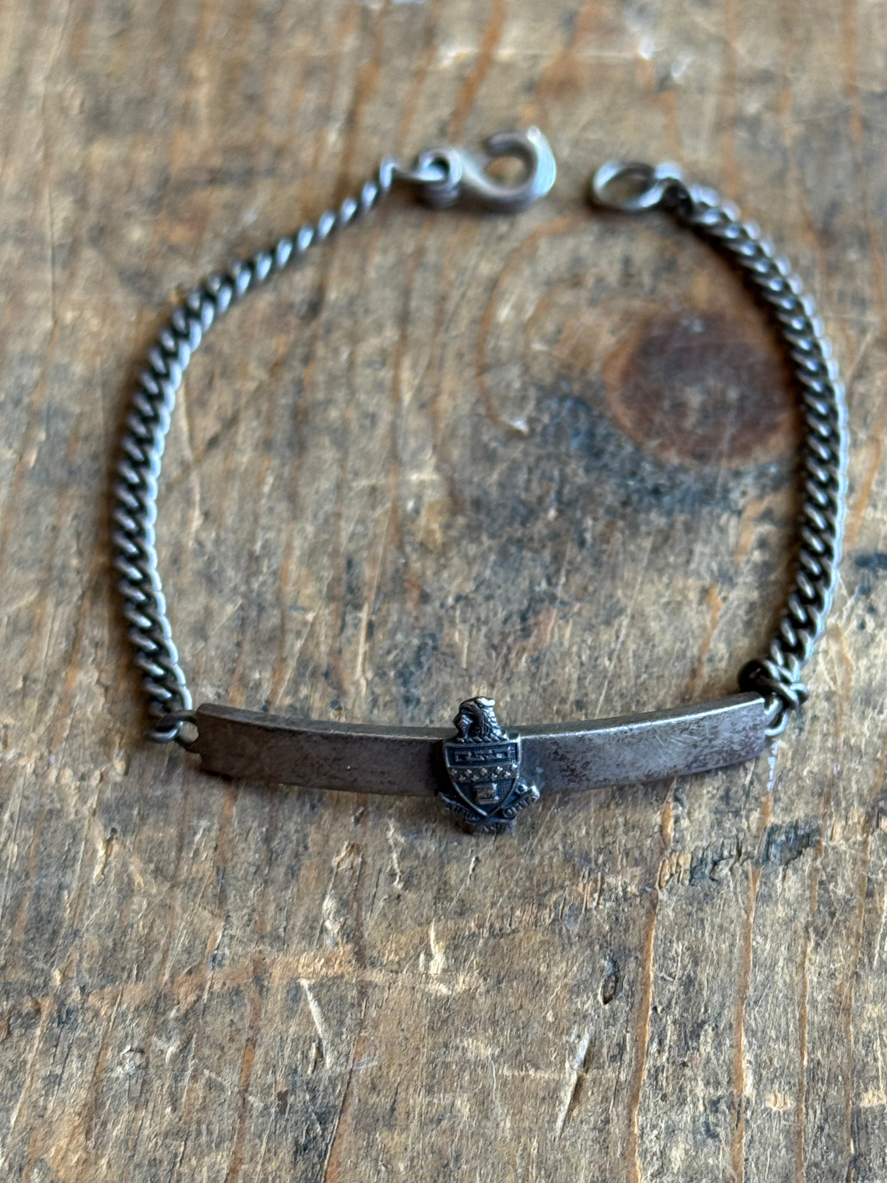 Vintage Sterling Silver Eagle Crest ID Bracelet 7.25"