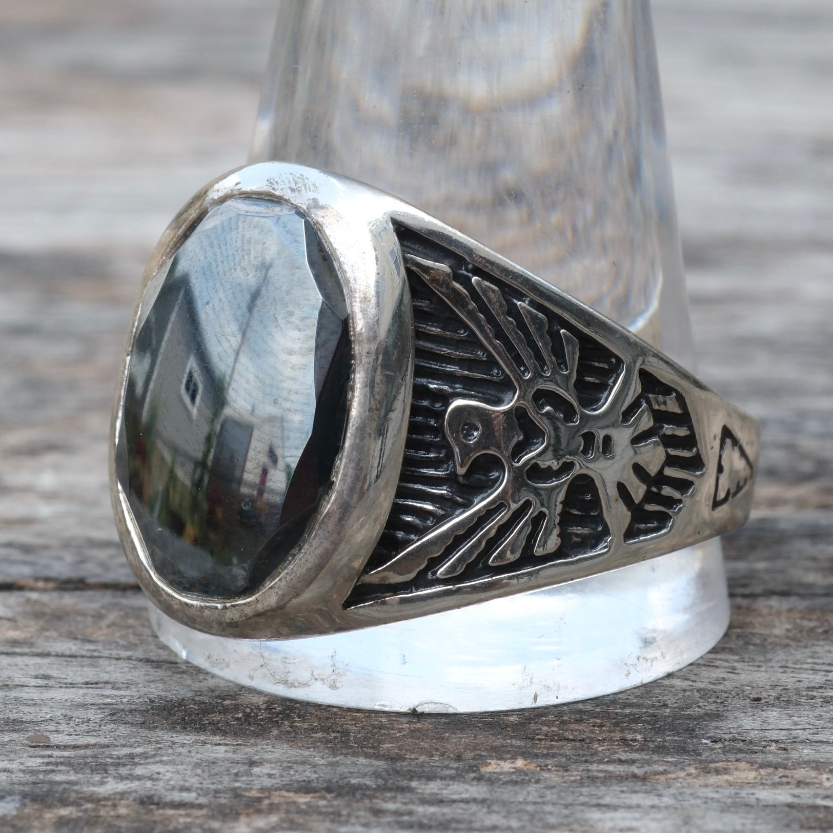 Vintage Sterling Hematite Thunderbird Ring 15