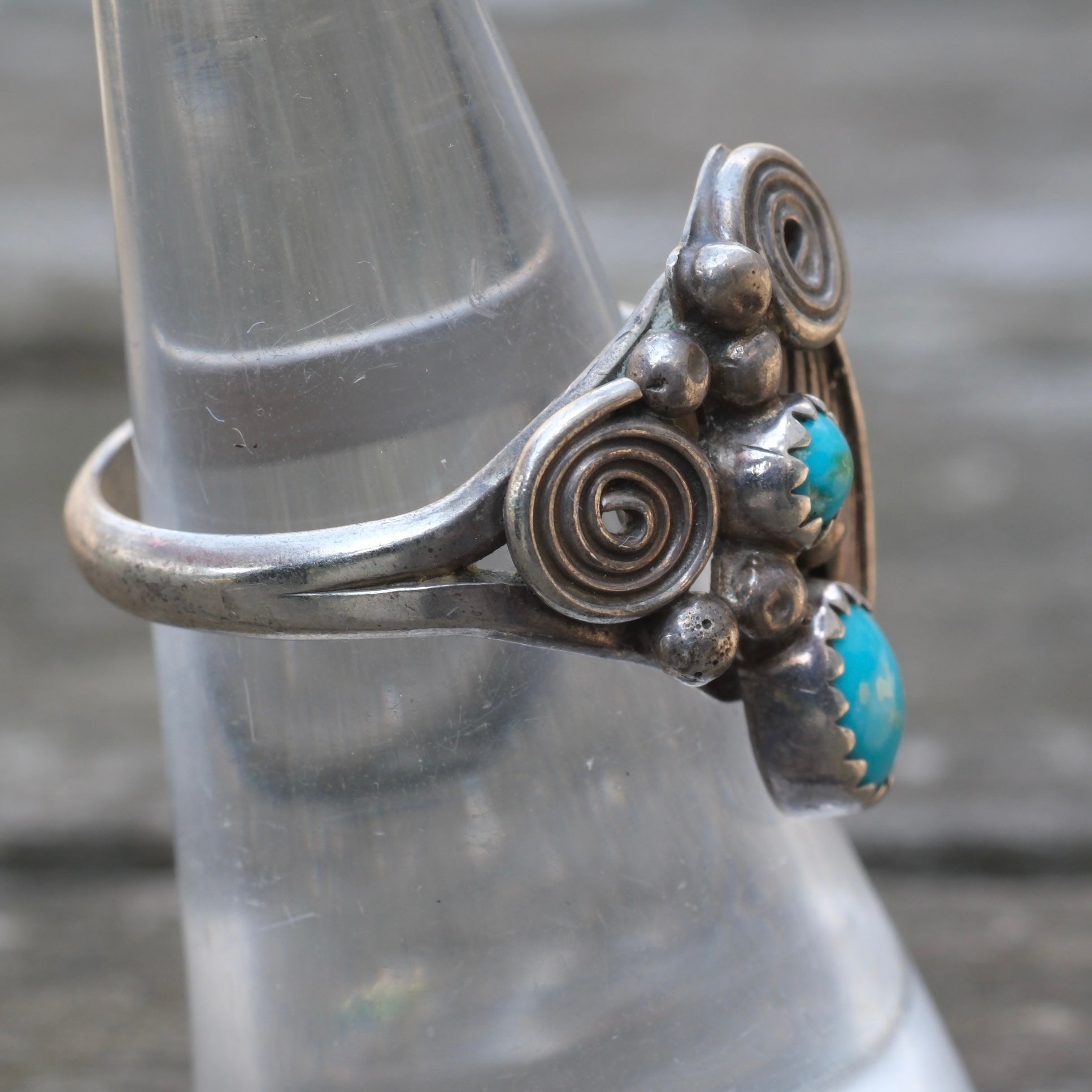 Vintage Sterling 2-Turquoise Feather Ring 6.25