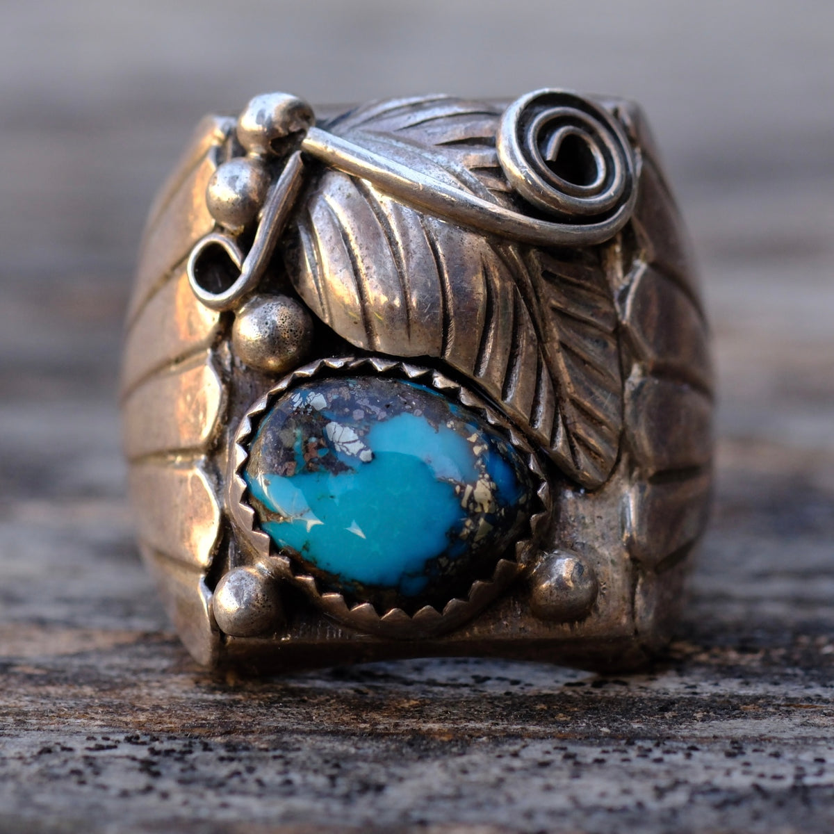 Vintage Sterling Turquoise Feather Ring 11