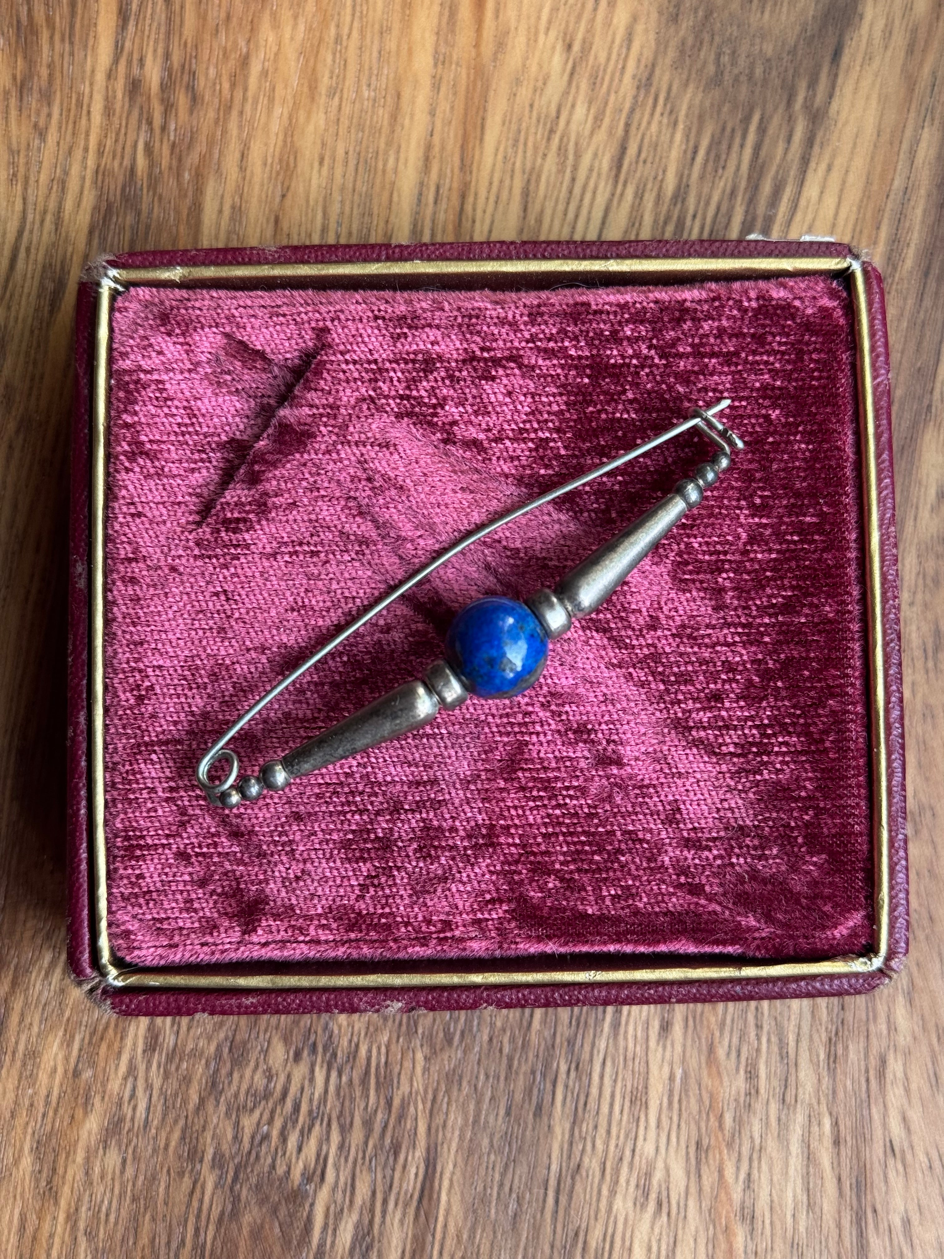 Vintage Sterling Silver Lapis Lazuli Safety Pin
