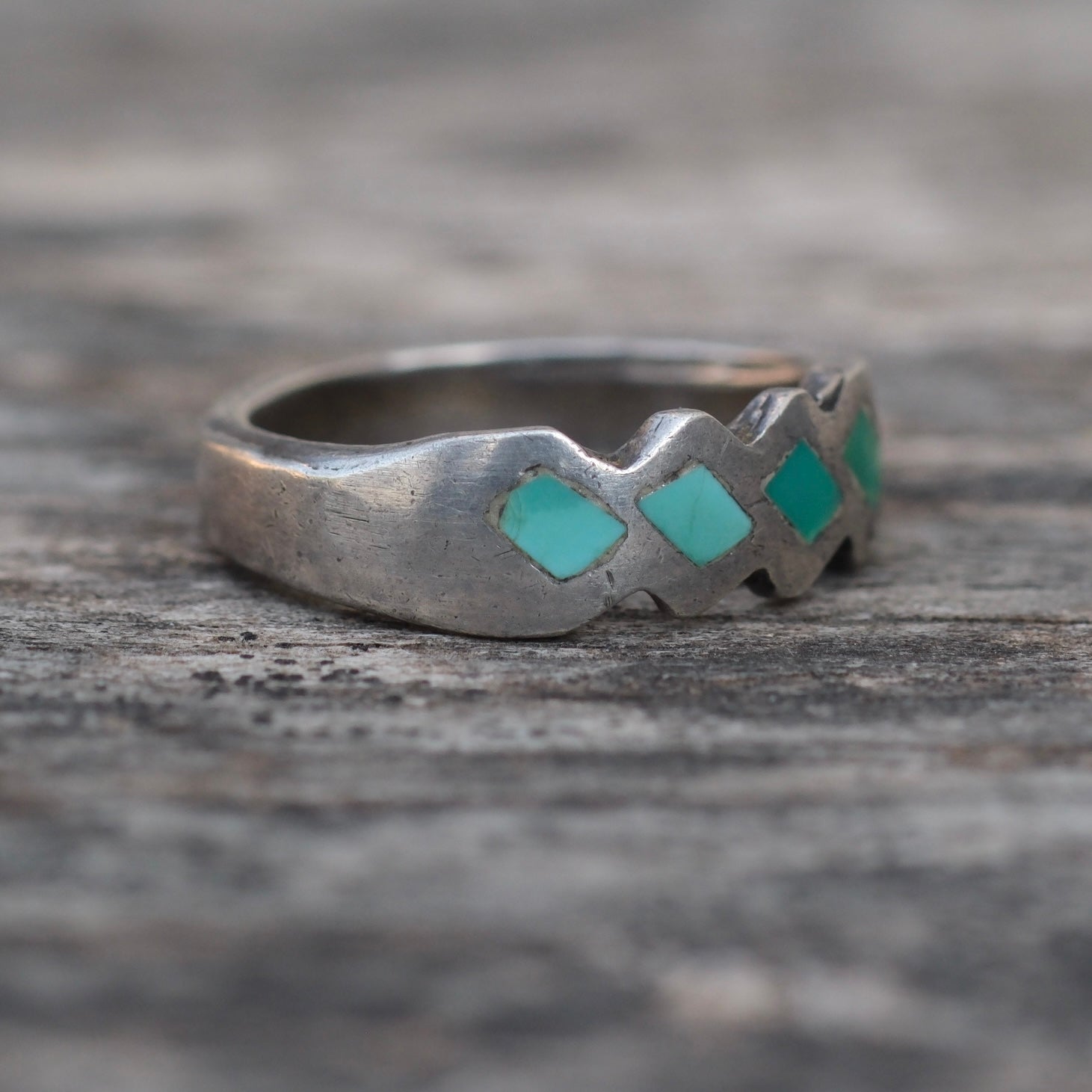 Vintage Sterling Turquoise Inlay Band Ring 5.25