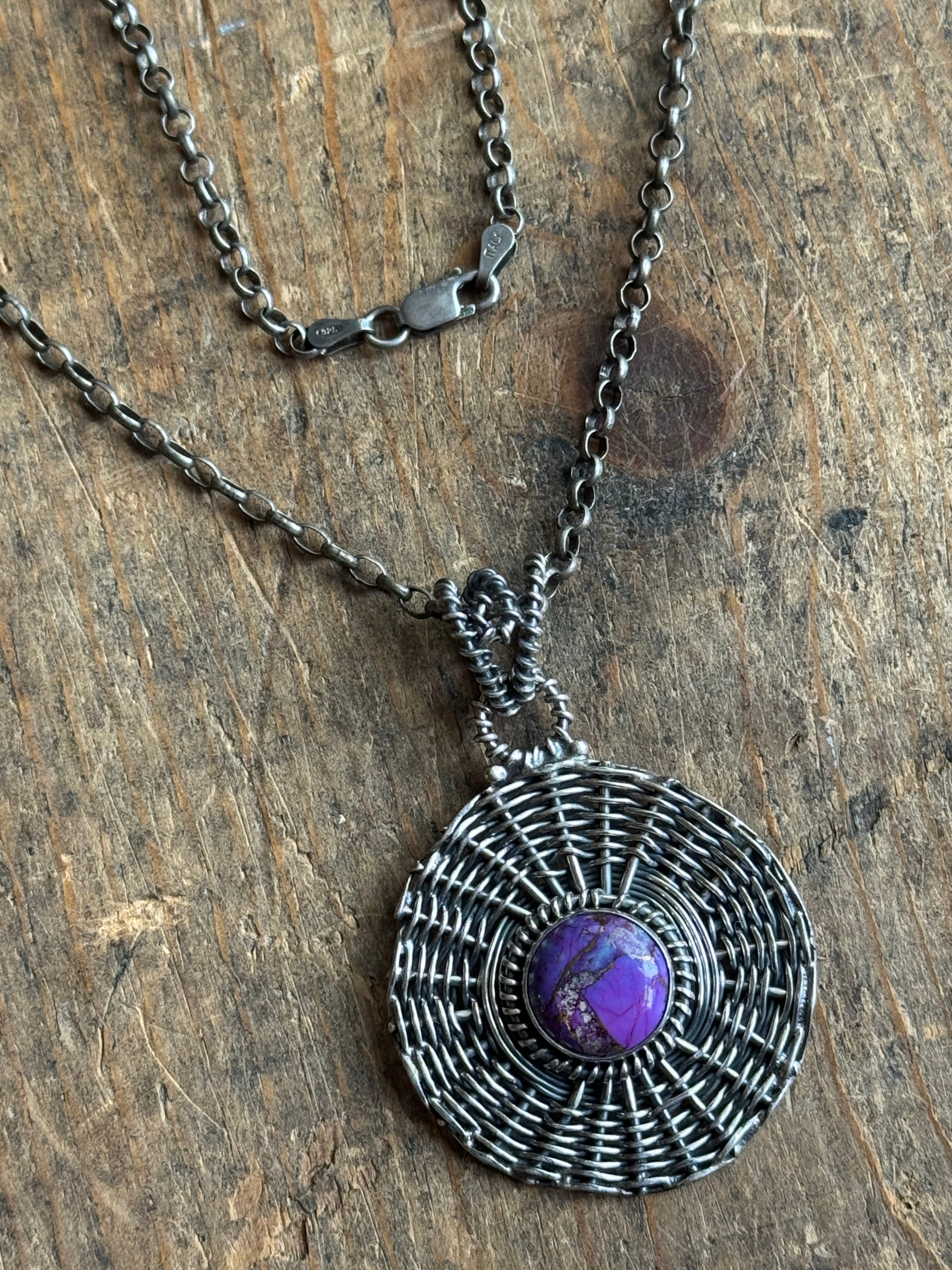 Vintage Sterling Silver Wire Formed Purple Jasper Necklace