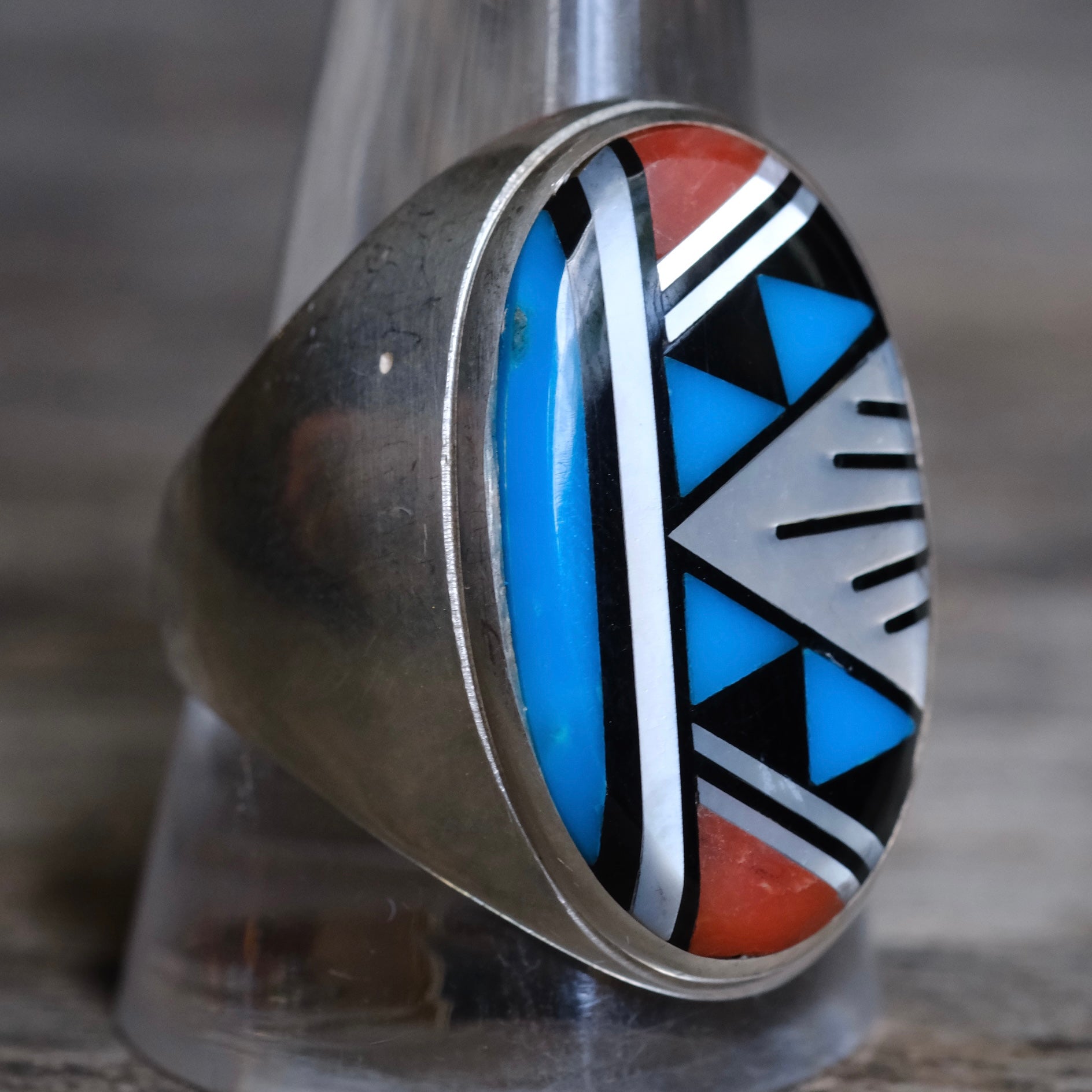 Vintage Sterling Zuni Inlay Ring 12.25