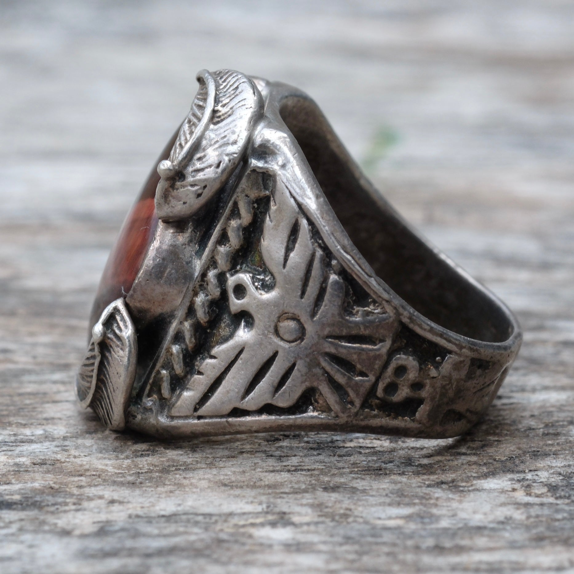 Vintage Sterling Tigers Eye Thunderbird Ring 9