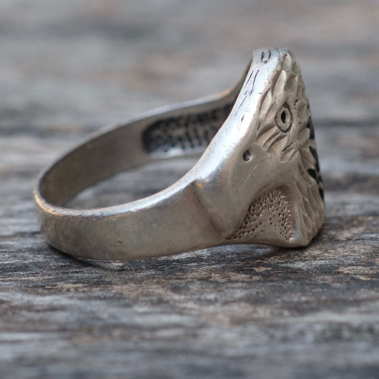 Vintage Sterling Onyx Inlya Eagle Ring 9.25