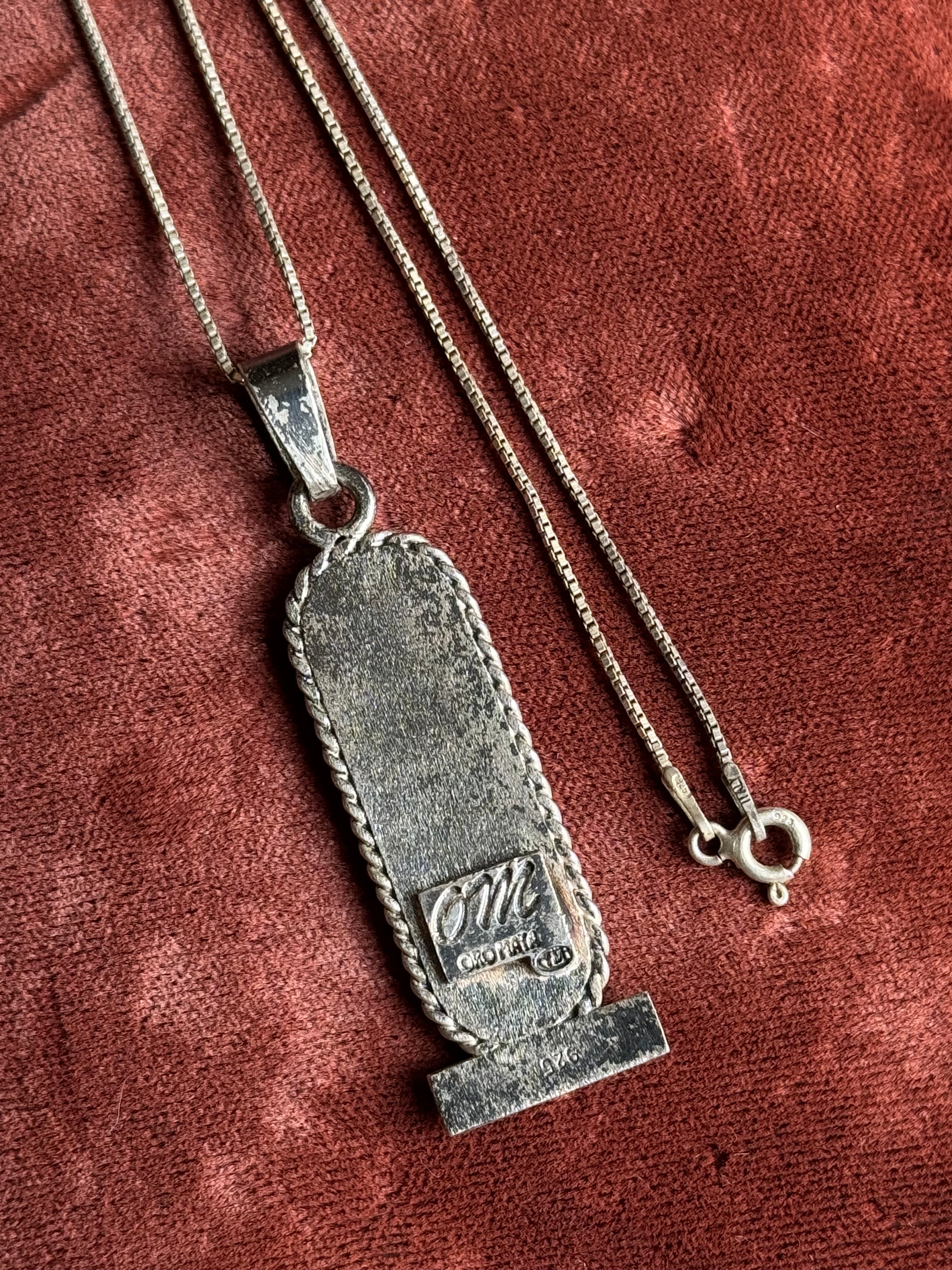 Vintage Sterling Silver Mayan Cartouche Necklace
