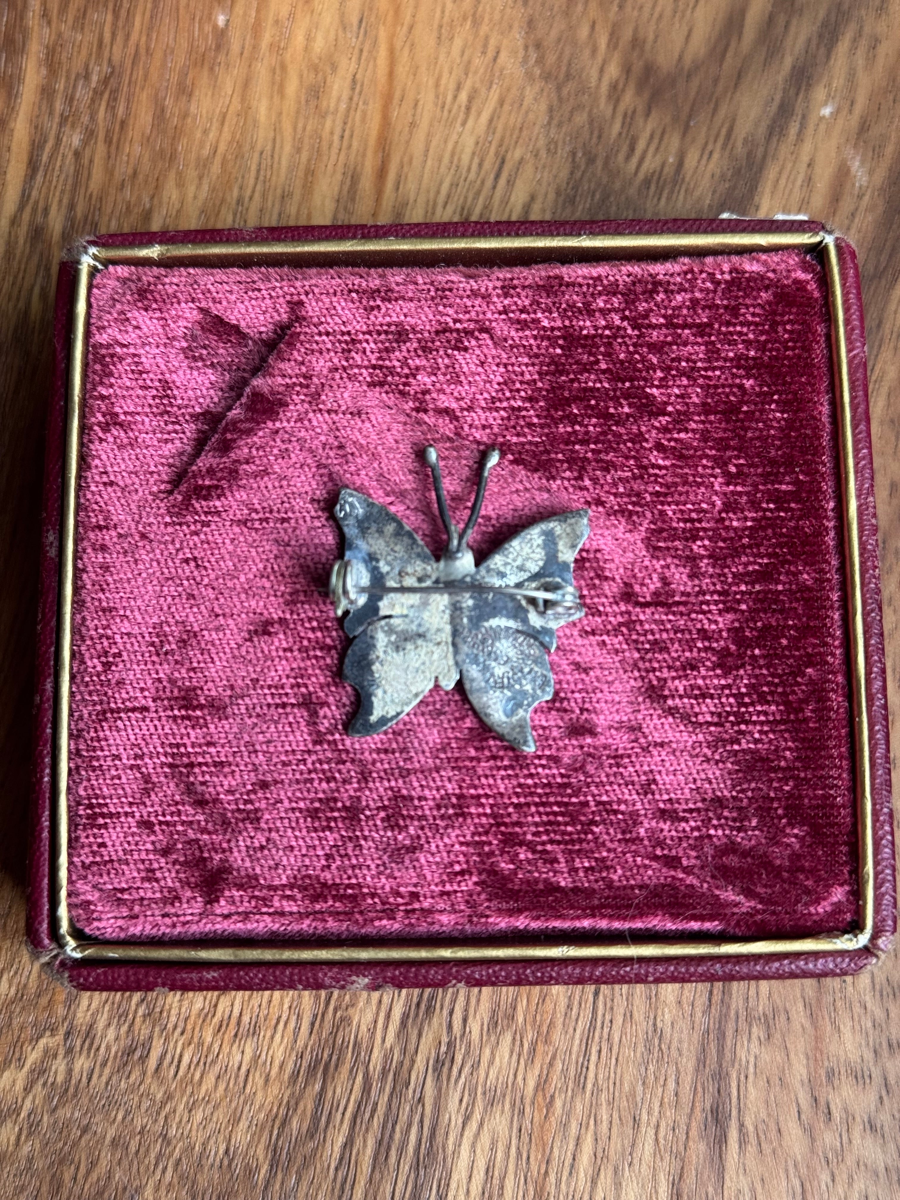 Vintage Sterling Silver Abalone Butterfly Pin
