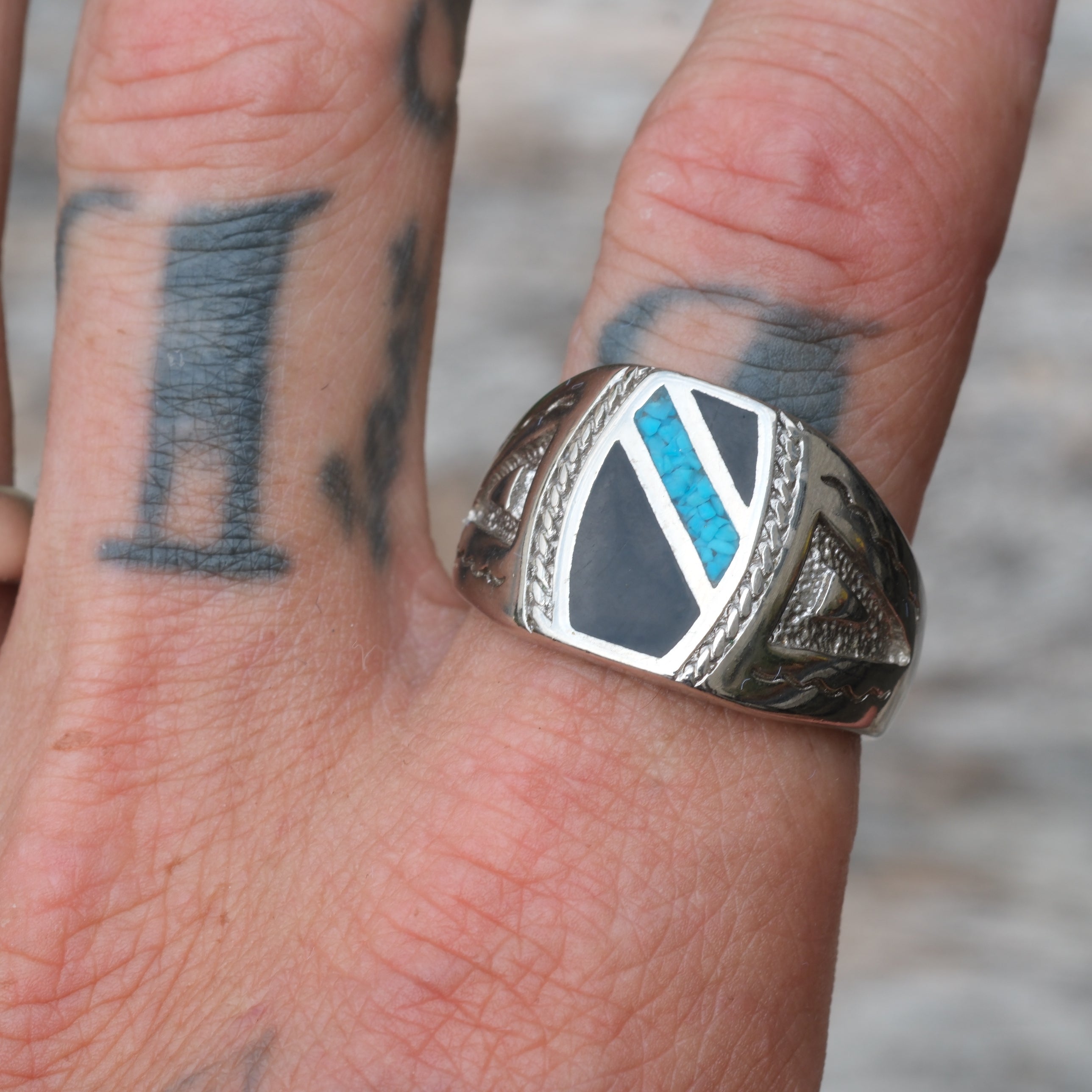 Vintage White Bronze Signet Ring 12.75
