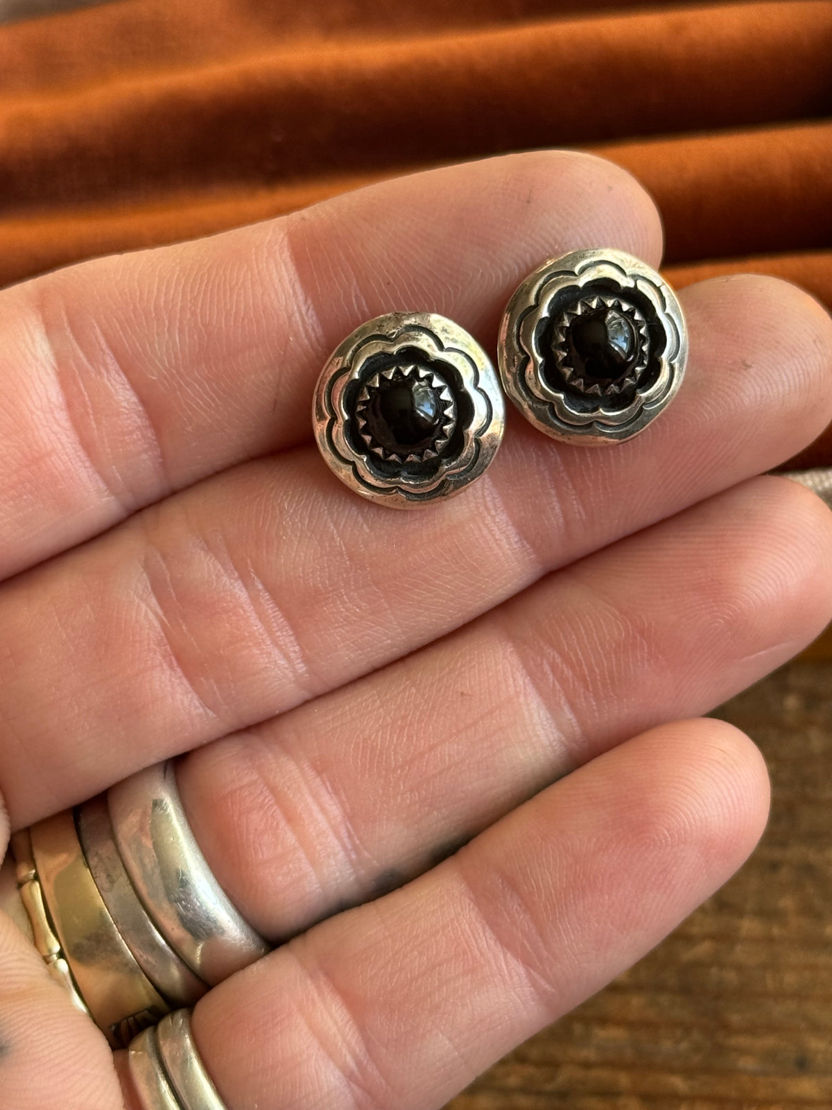 Vintage Sterling Silver Stamped Onyx Shadowbox Earrings