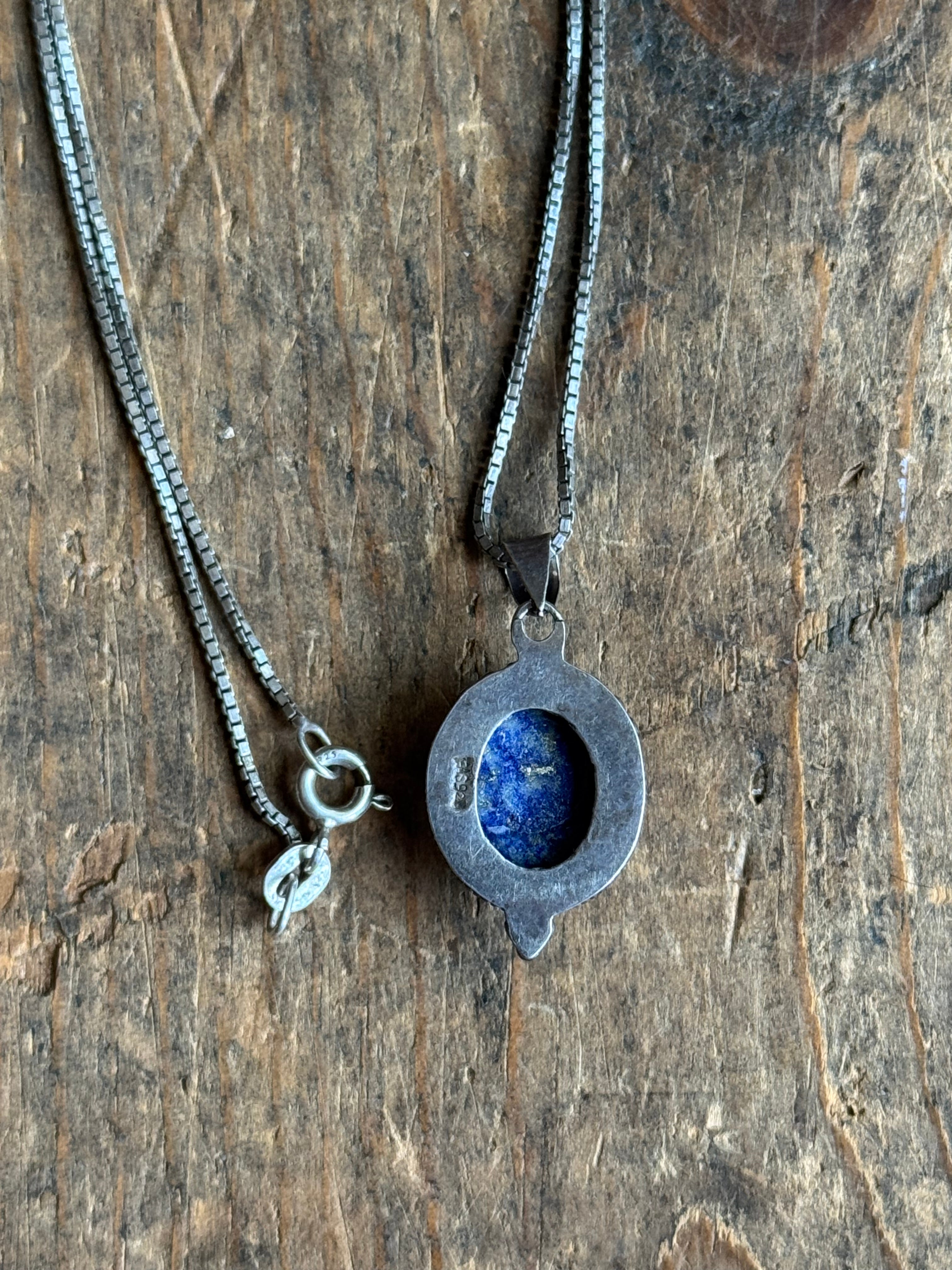 Vintage Sterling Silver Lapis Lazuli Tribal Necklace